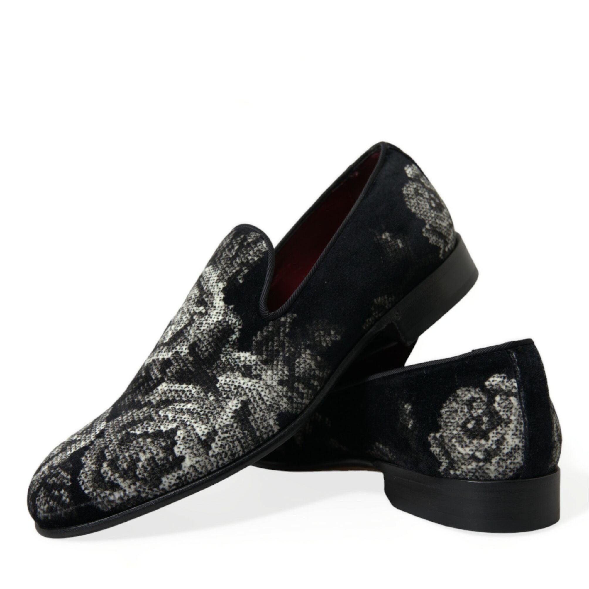 Dolce & Gabbana Black Floral Slippers Men Loafers Dress Shoes