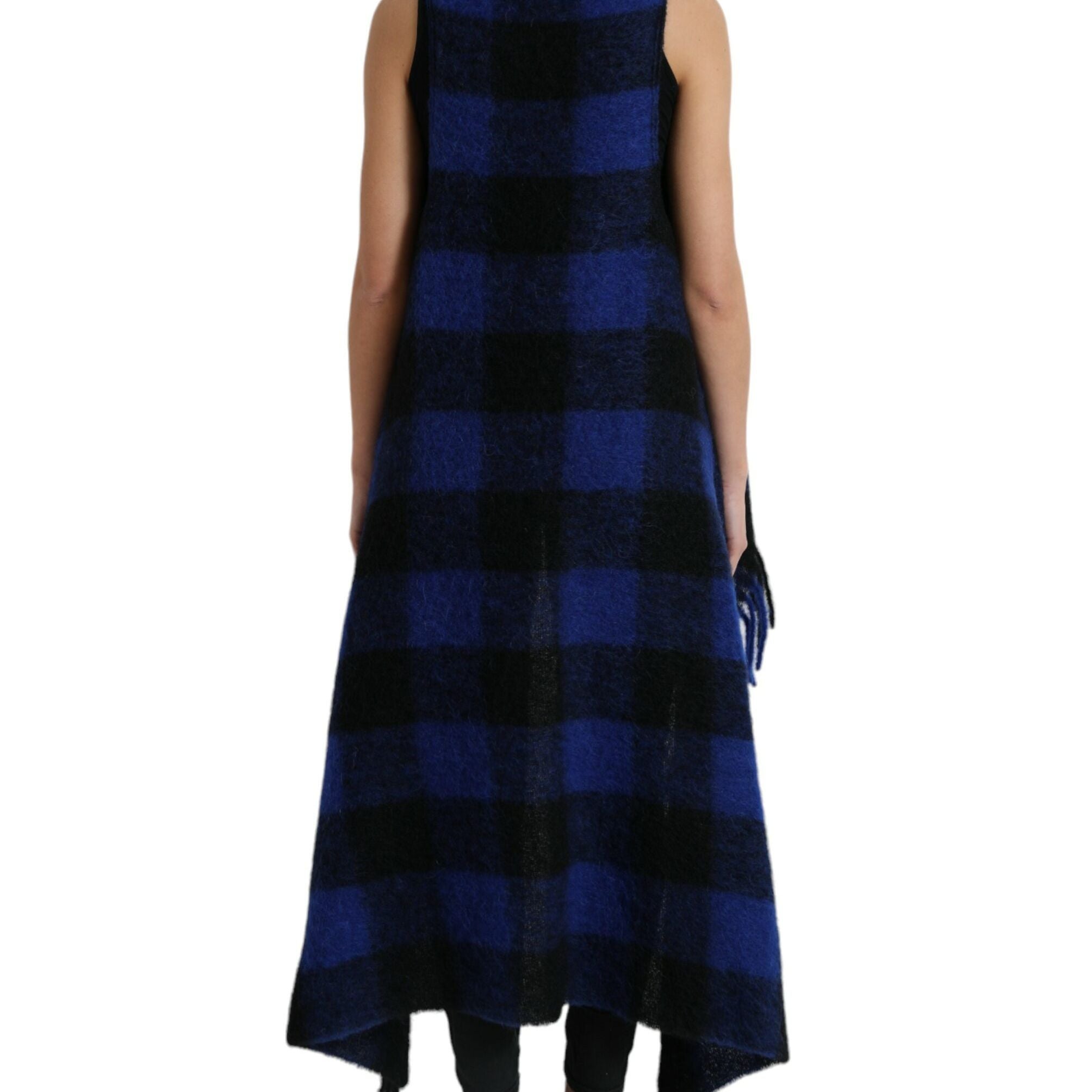 Dolce & Gabbana Black Blue Buffalo Check Poncho Coat Sweater