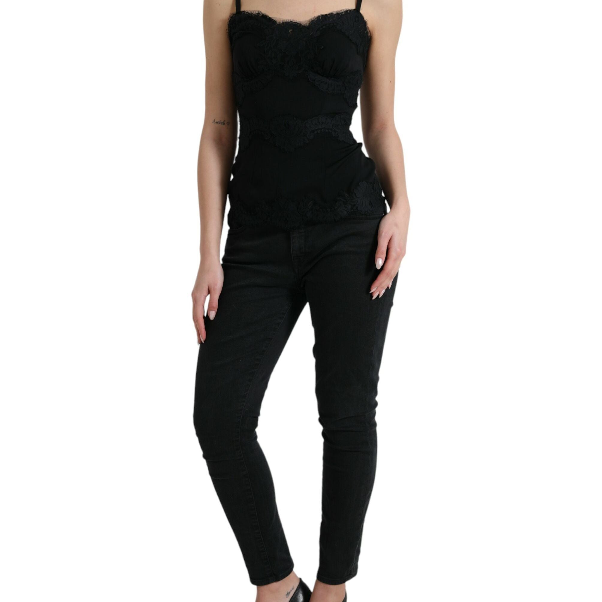 Dolce & Gabbana Black Silk Stretch Lace Sleeveless Tank Top