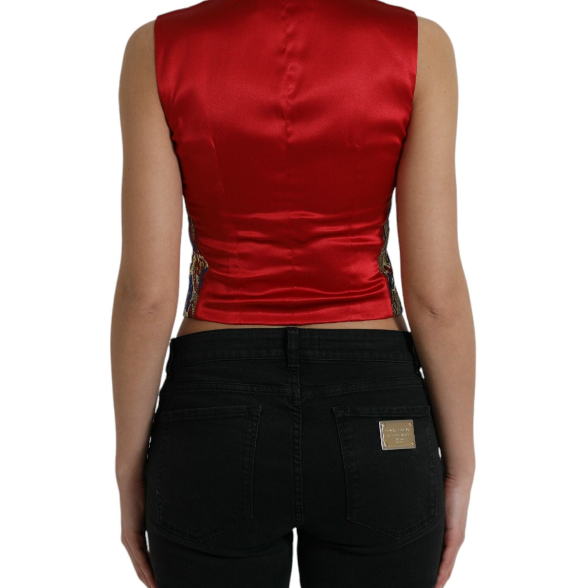 Dolce & Gabbana Multicolor Jacquard Button Waistcoat Vest Top