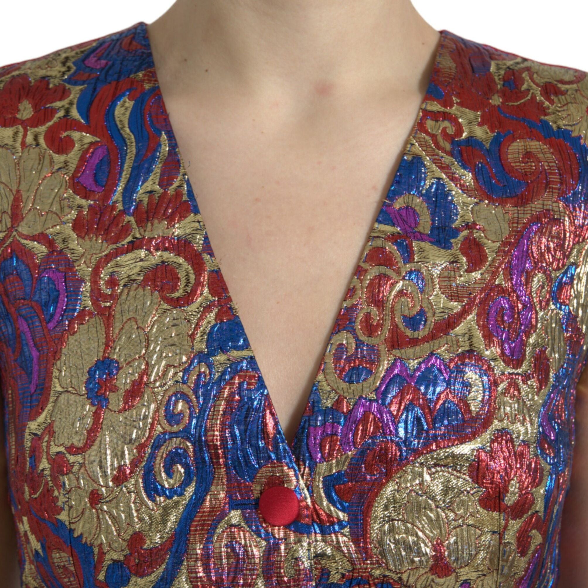 Dolce & Gabbana Multicolor Jacquard Button Waistcoat Vest Top