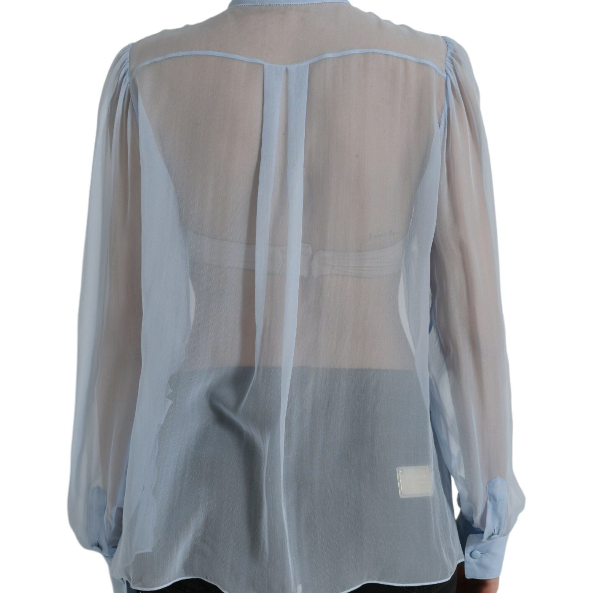 Dolce & Gabbana Blue Long Sleeves Ascot Collar Blouse Top