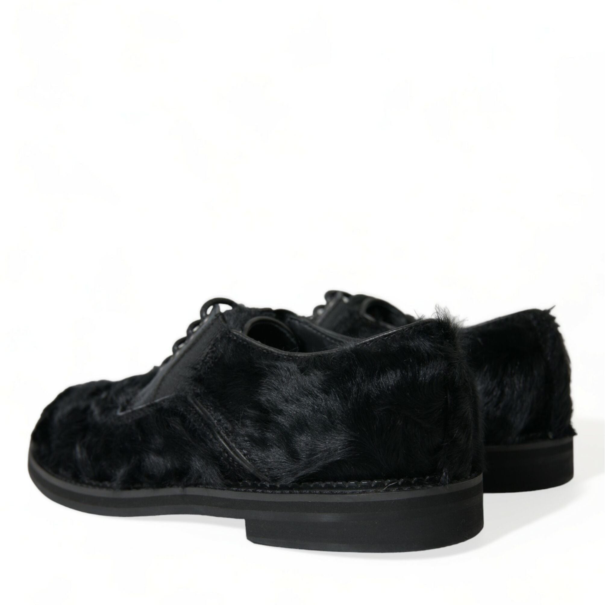 Dolce & Gabbana Black Fur Leather Lace Up Derby Dress Shoes