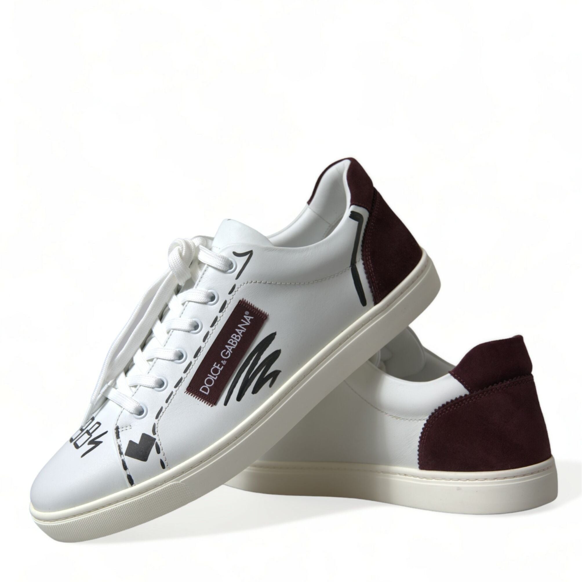 Dolce & Gabbana White Bordeaux Leather Logo Low Top Sneakers Shoes