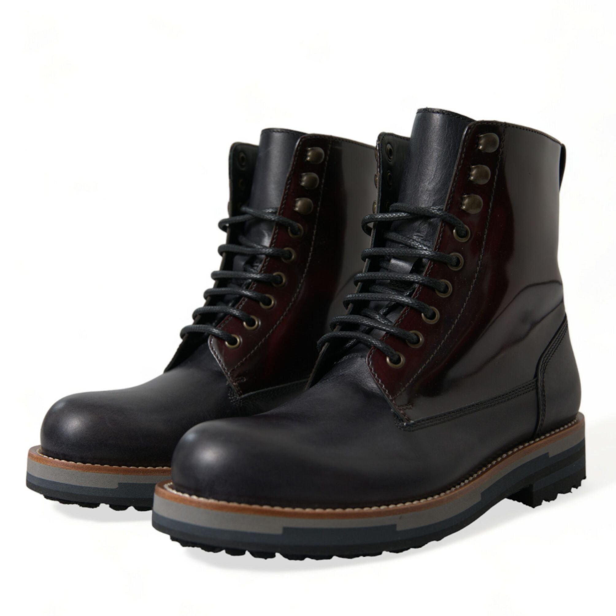 Dolce & Gabbana Black Leather Military Combat Boots Shoes