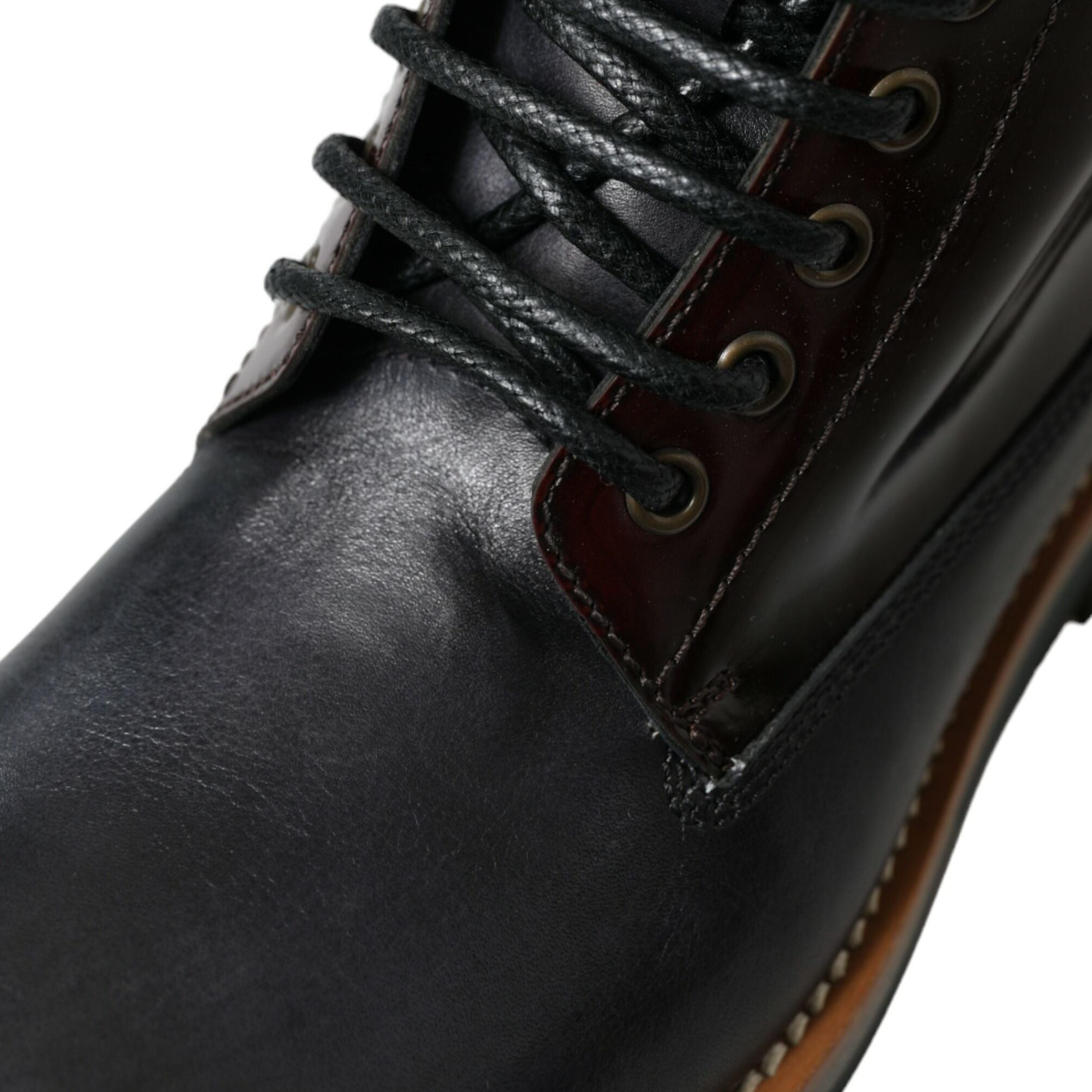 Dolce & Gabbana Black Leather Military Combat Boots Shoes