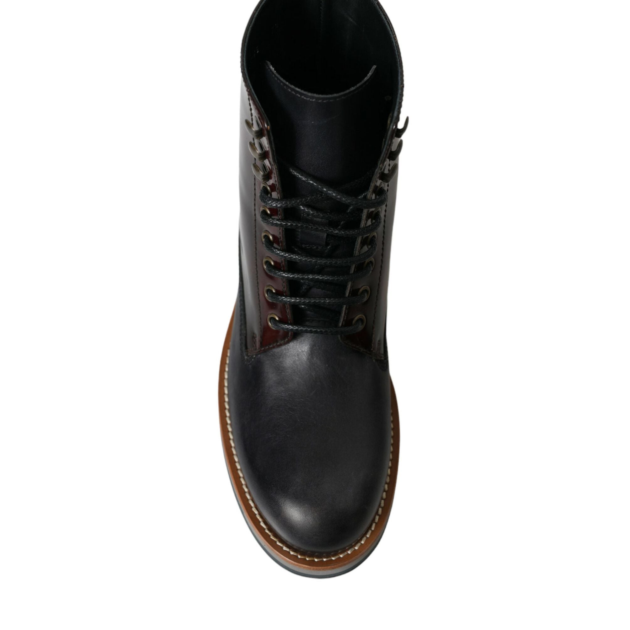 Dolce & Gabbana Black Leather Military Combat Boots Shoes