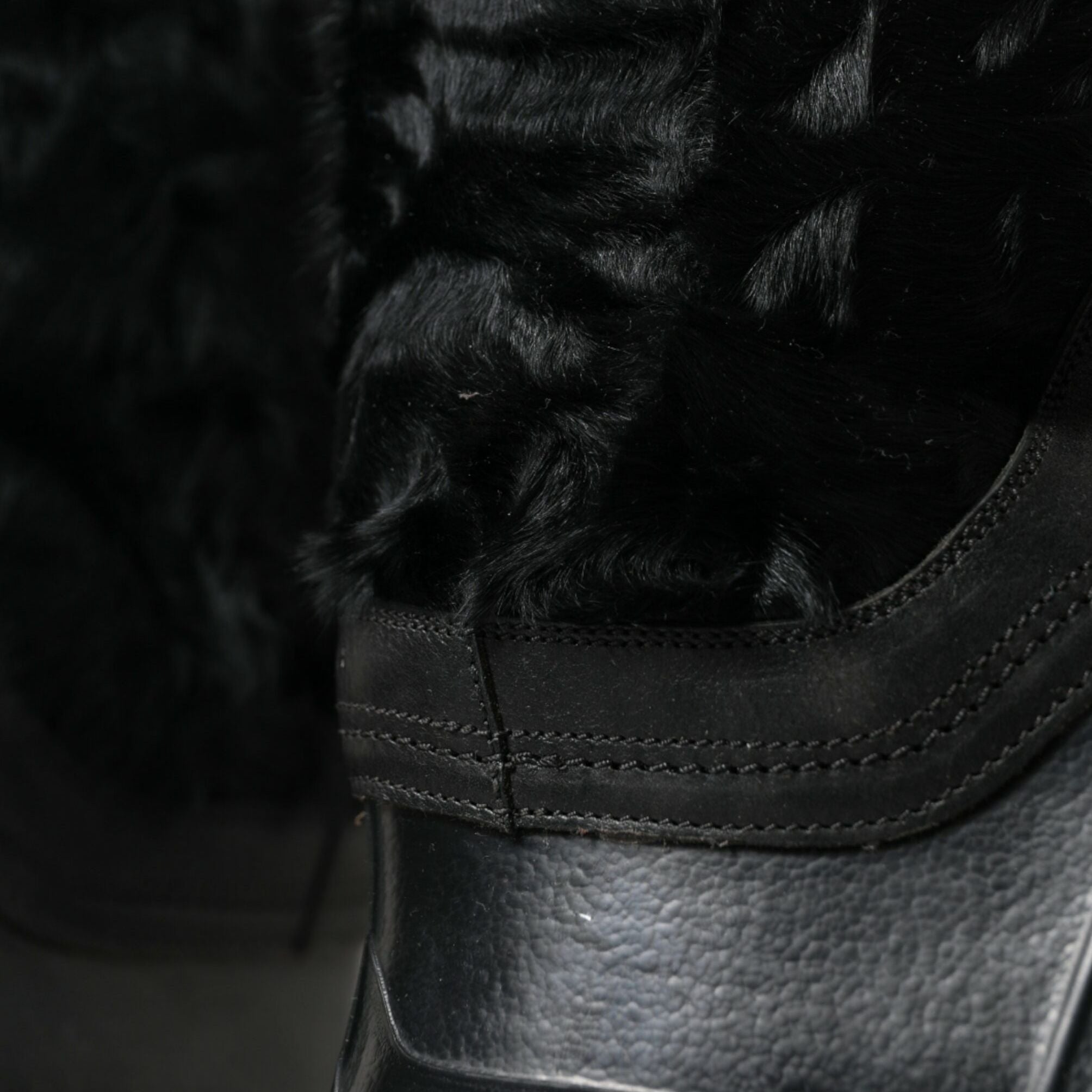 Dolce & Gabbana Black Rubber Lace Up Shearling Rain Boots Shoes