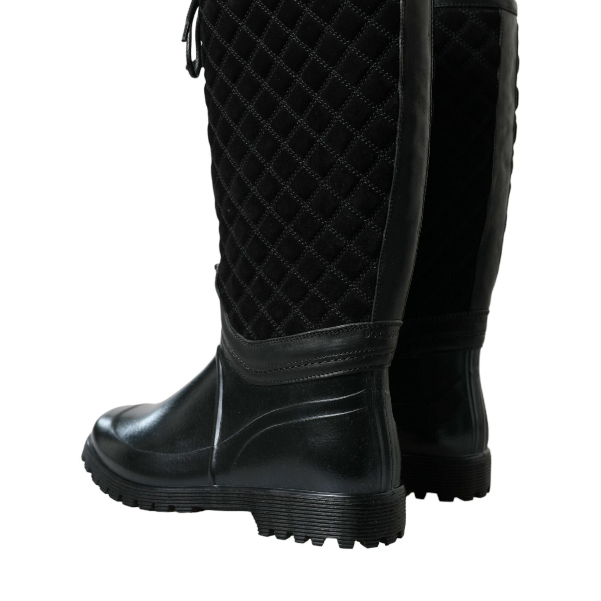 Dolce & Gabbana Black Chioggia Rubber Suede Rain Boots Shoes