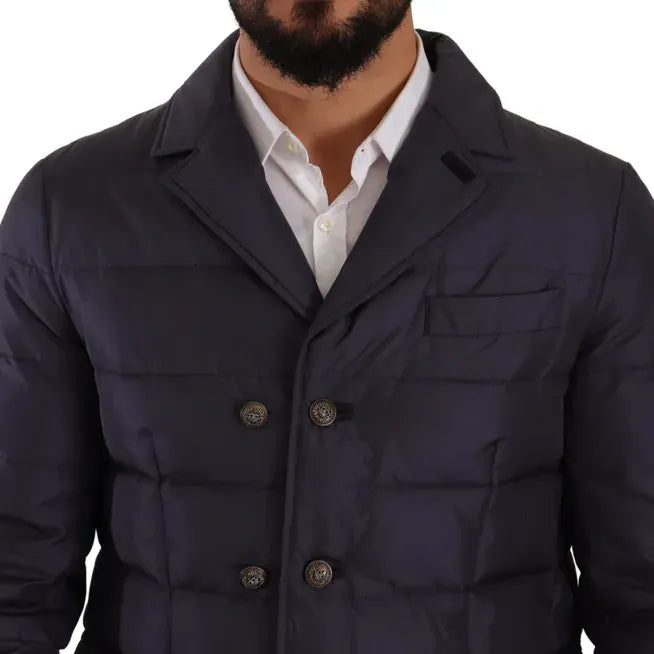Dolce & Gabbana Blue Silk Goat Coat Blouson Winter Jacket