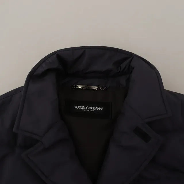 Dolce & Gabbana Blue Silk Goat Coat Blouson Winter Jacket