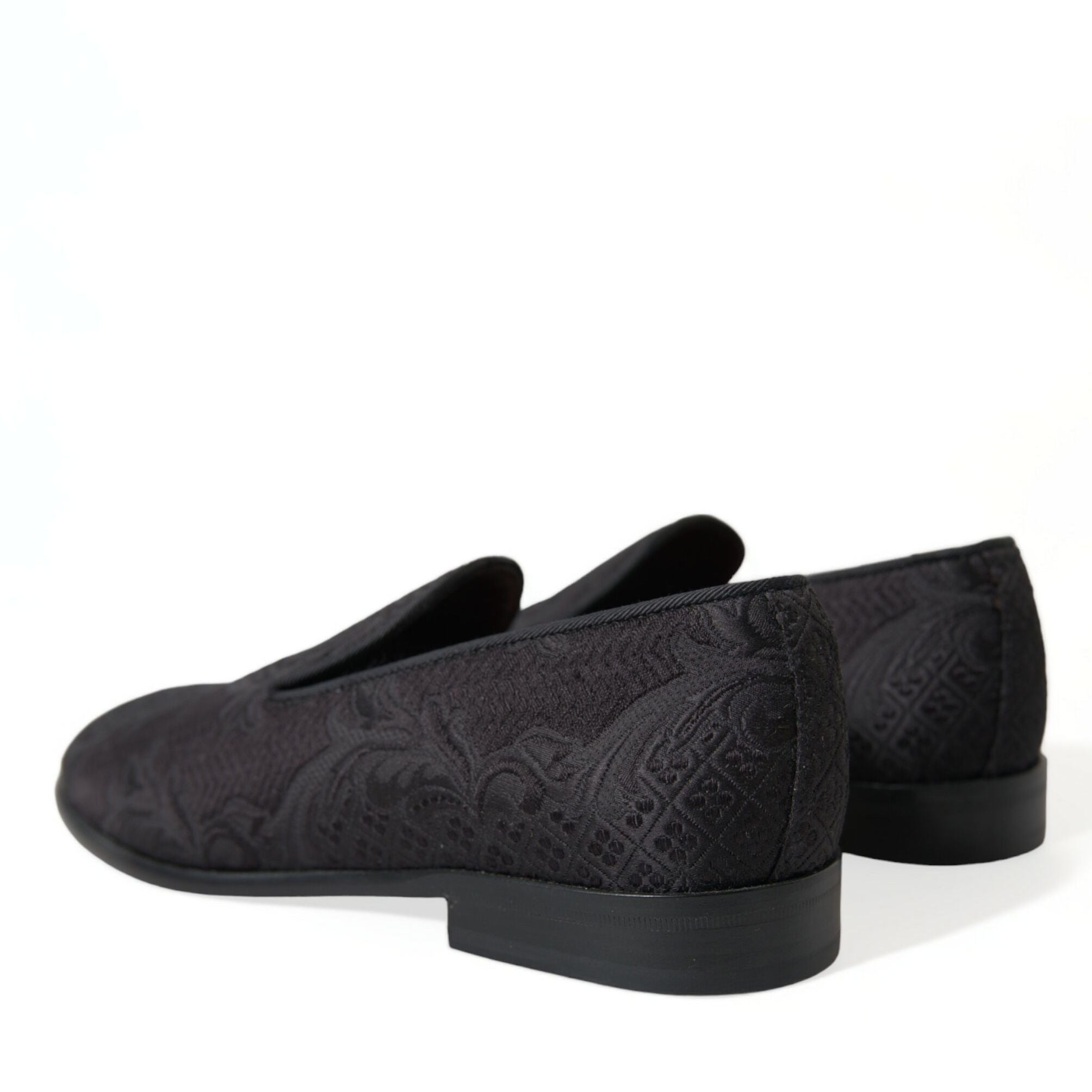 Dolce & Gabbana Black Brocade Men Slip On Loafer Dress Shoes