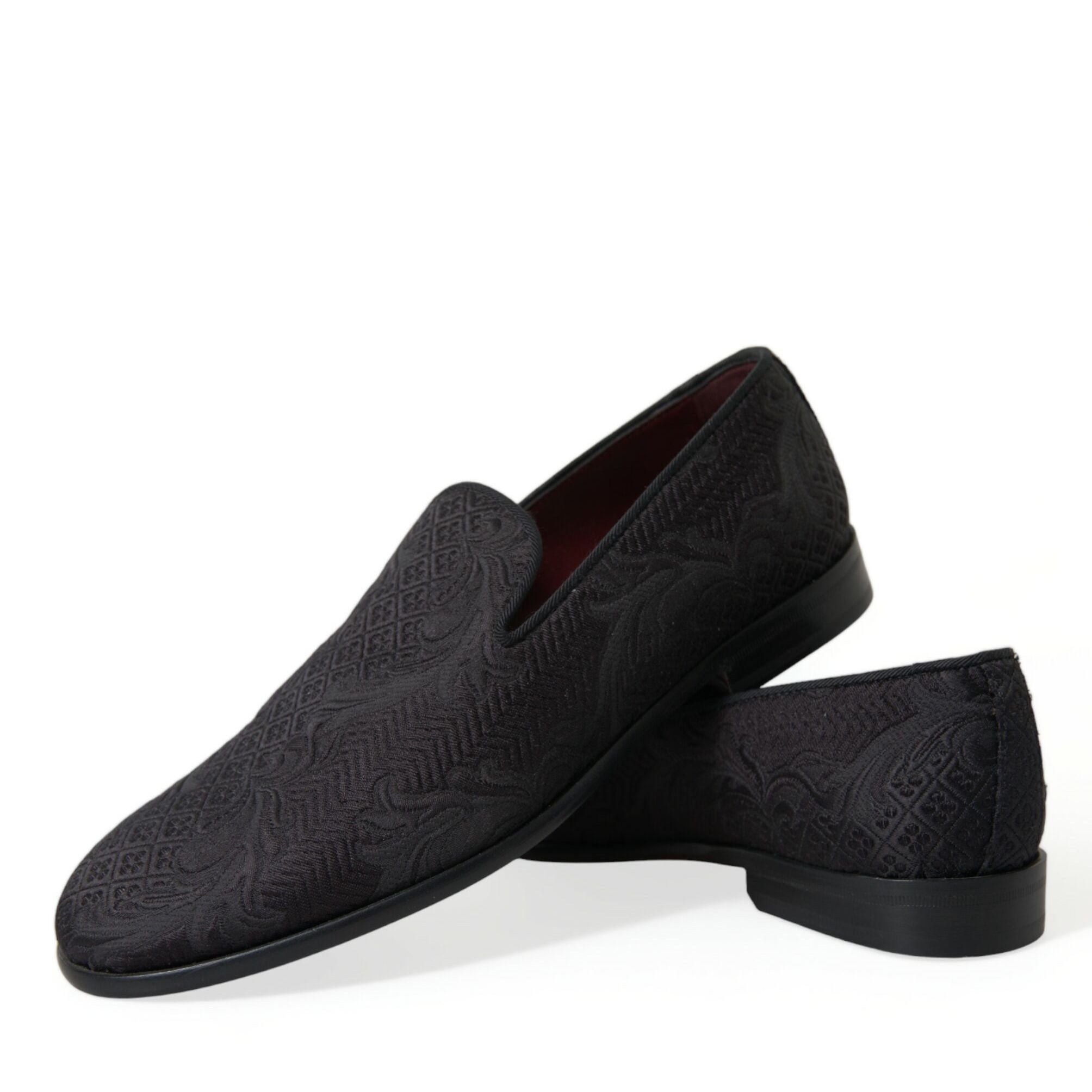 Dolce & Gabbana Black Brocade Men Slip On Loafer Dress Shoes