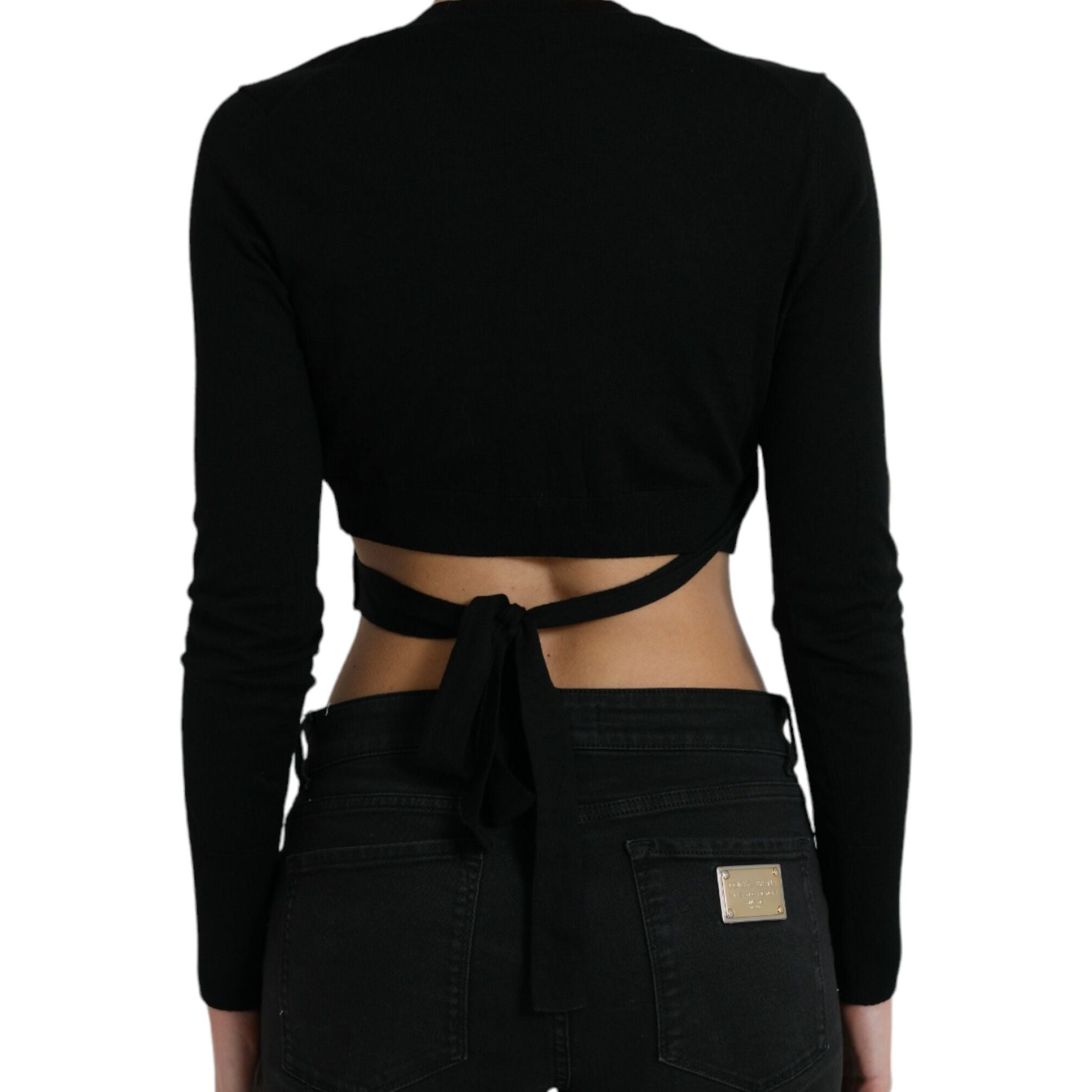 Dolce & Gabbana Black Wool V-neck Crossed Cardigan Sweater