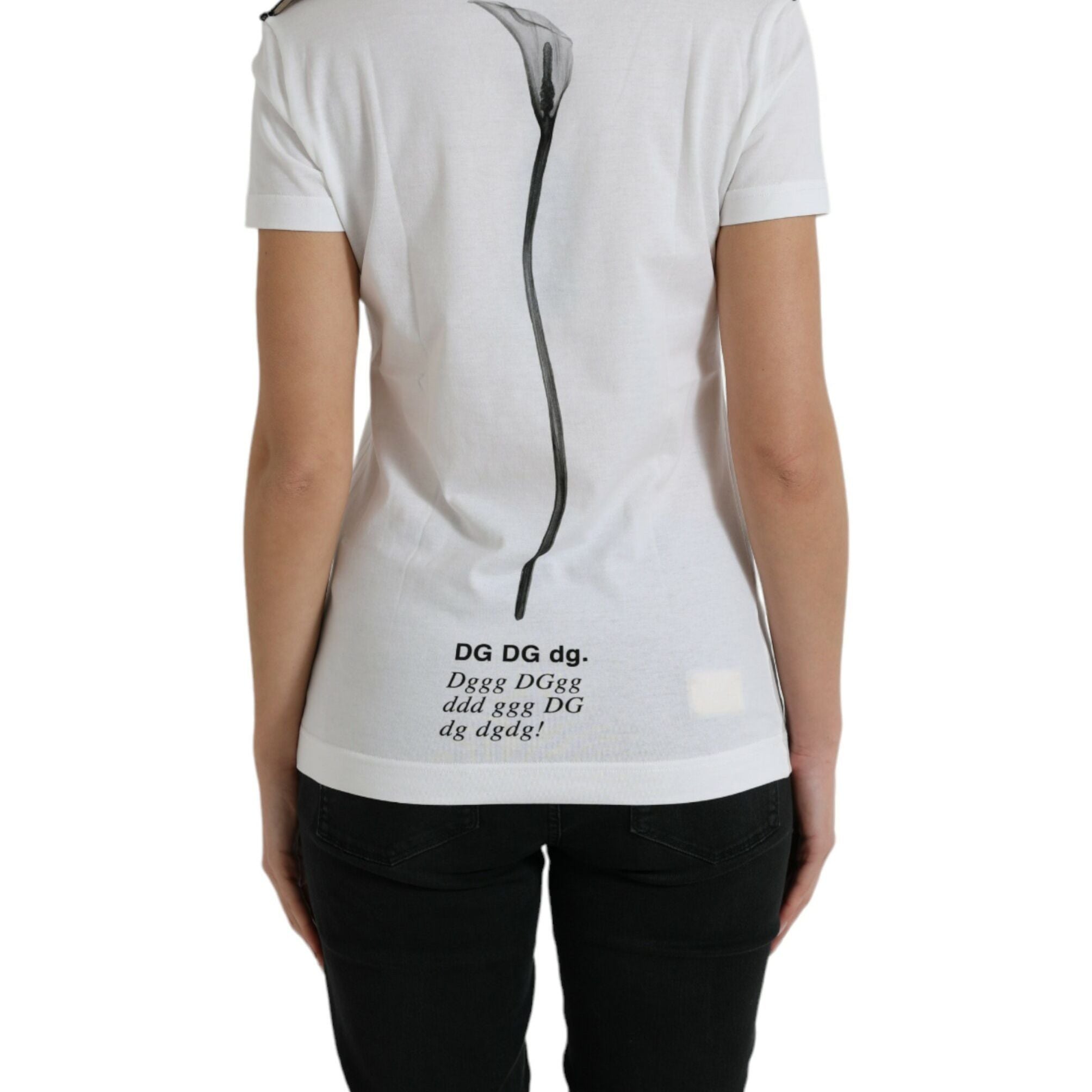 Dolce & Gabbana White Black Roses Crewneck Cotton T-shirt
