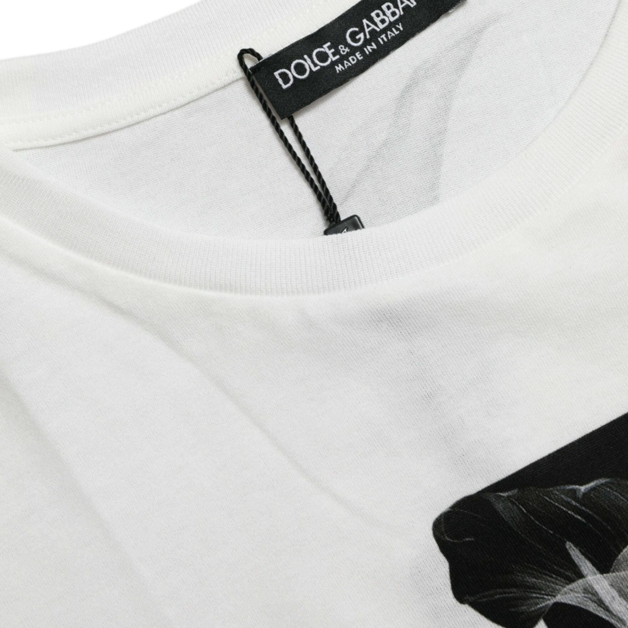 Dolce & Gabbana White Black Roses Crewneck Cotton T-shirt