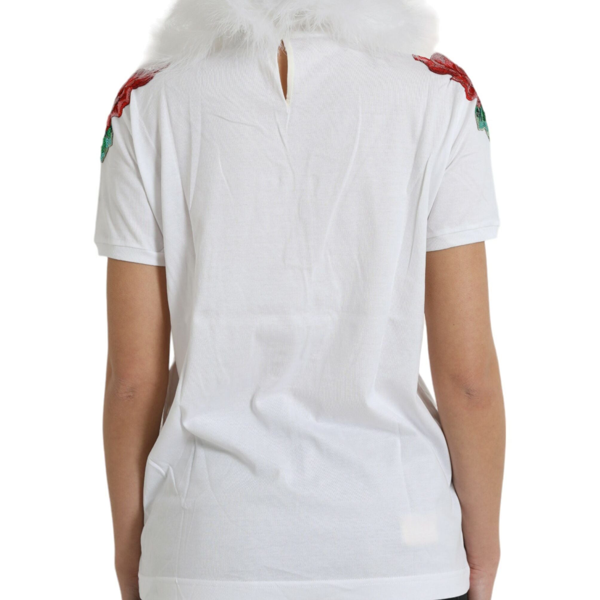 Dolce & Gabbana White Cotton Christmas Sequin Fur T-shirt