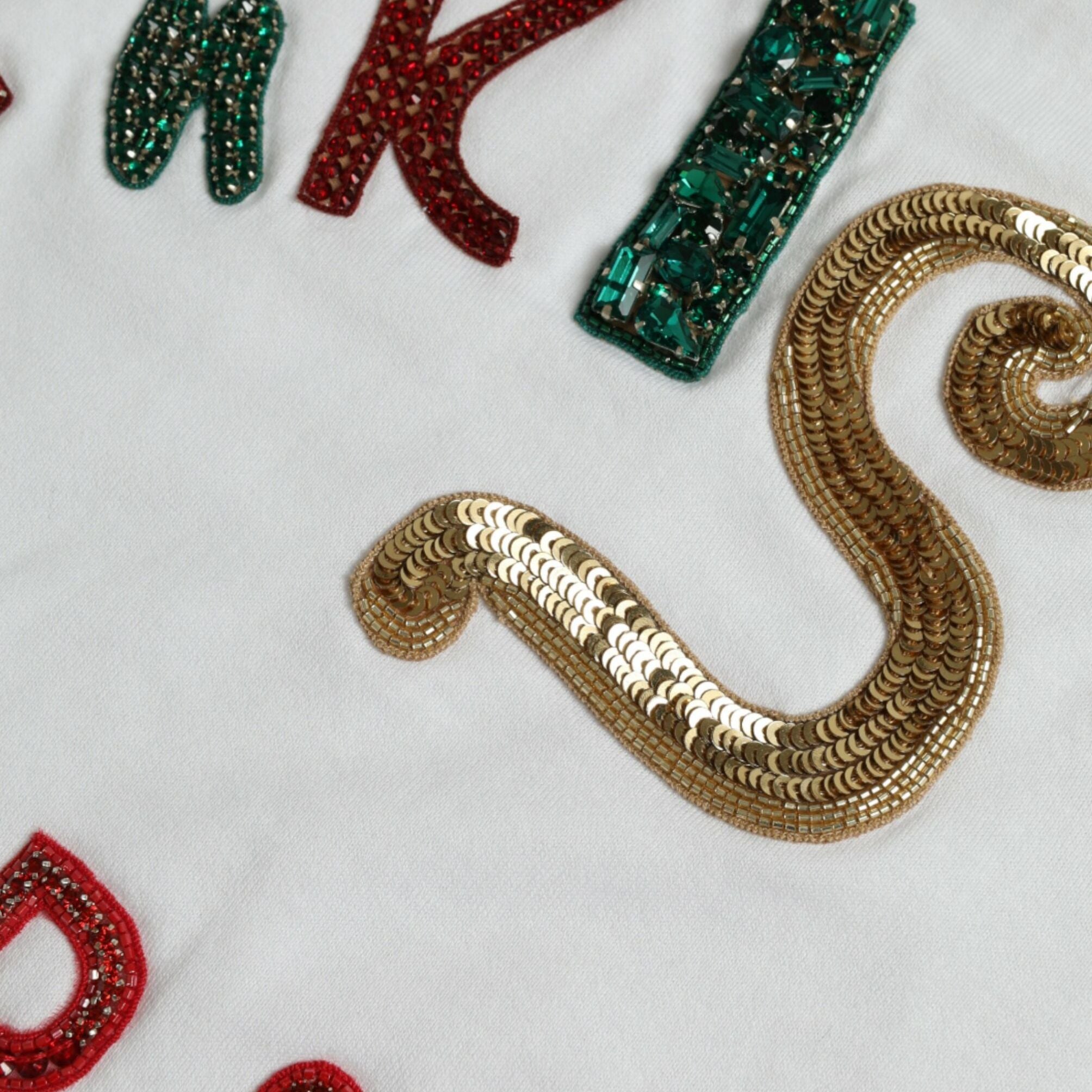 Dolce & Gabbana White Cotton Christmas Sequin Fur T-shirt