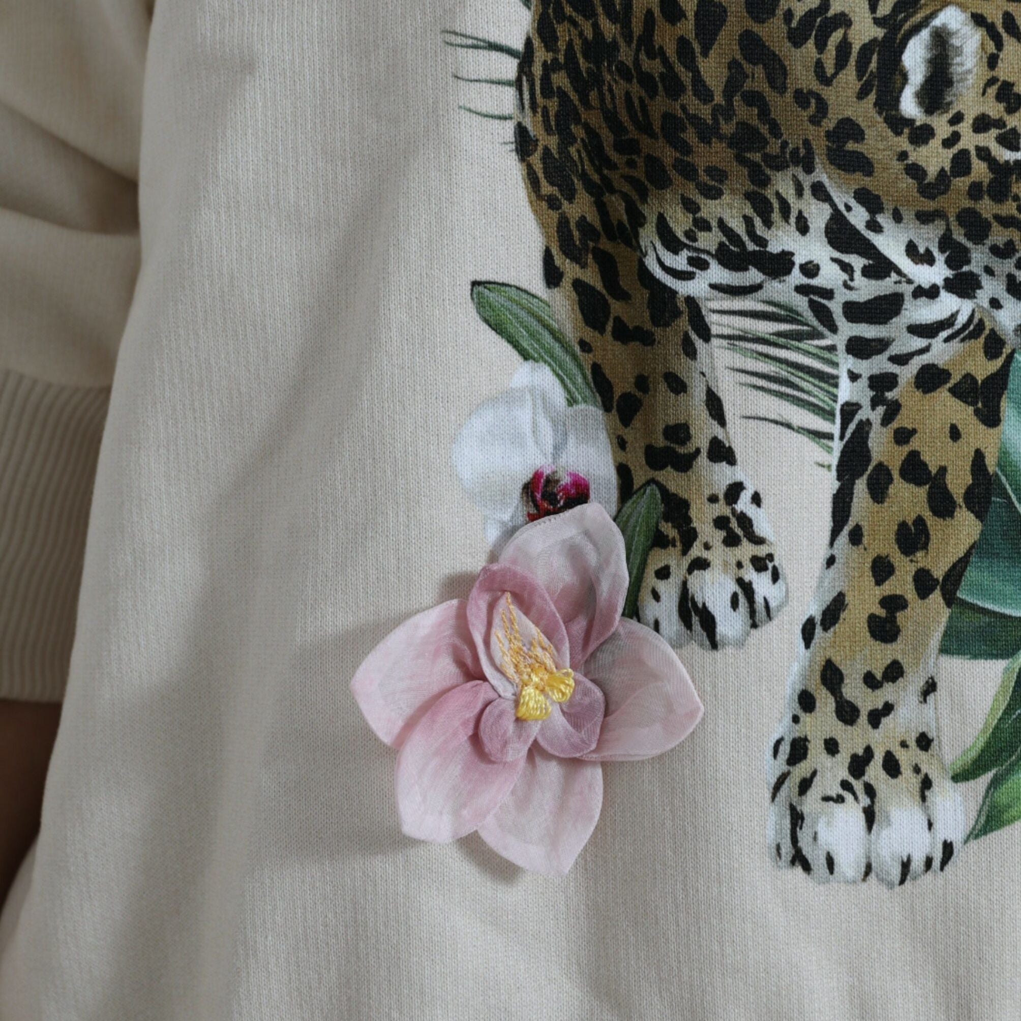 Dolce & Gabbana Beige Jungle Printed Cotton Pullover Sweater