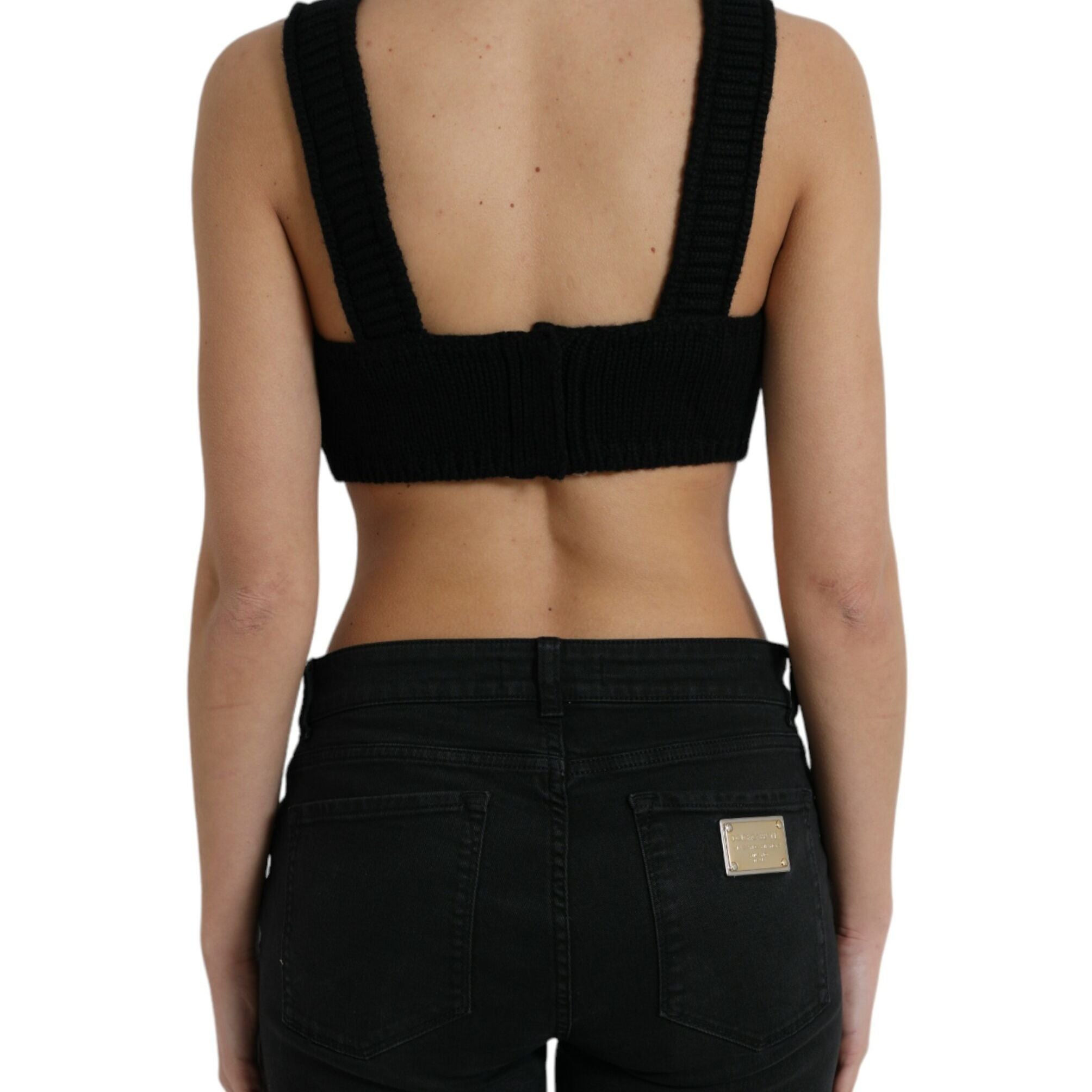 Dolce & Gabbana Black Cropped Cashmere V-neck Bustier Top