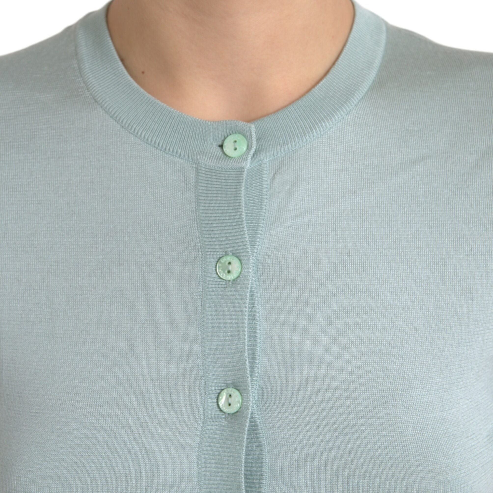 Dolce & Gabbana Light Blue Silk Crew Neck Cardigan Sweater