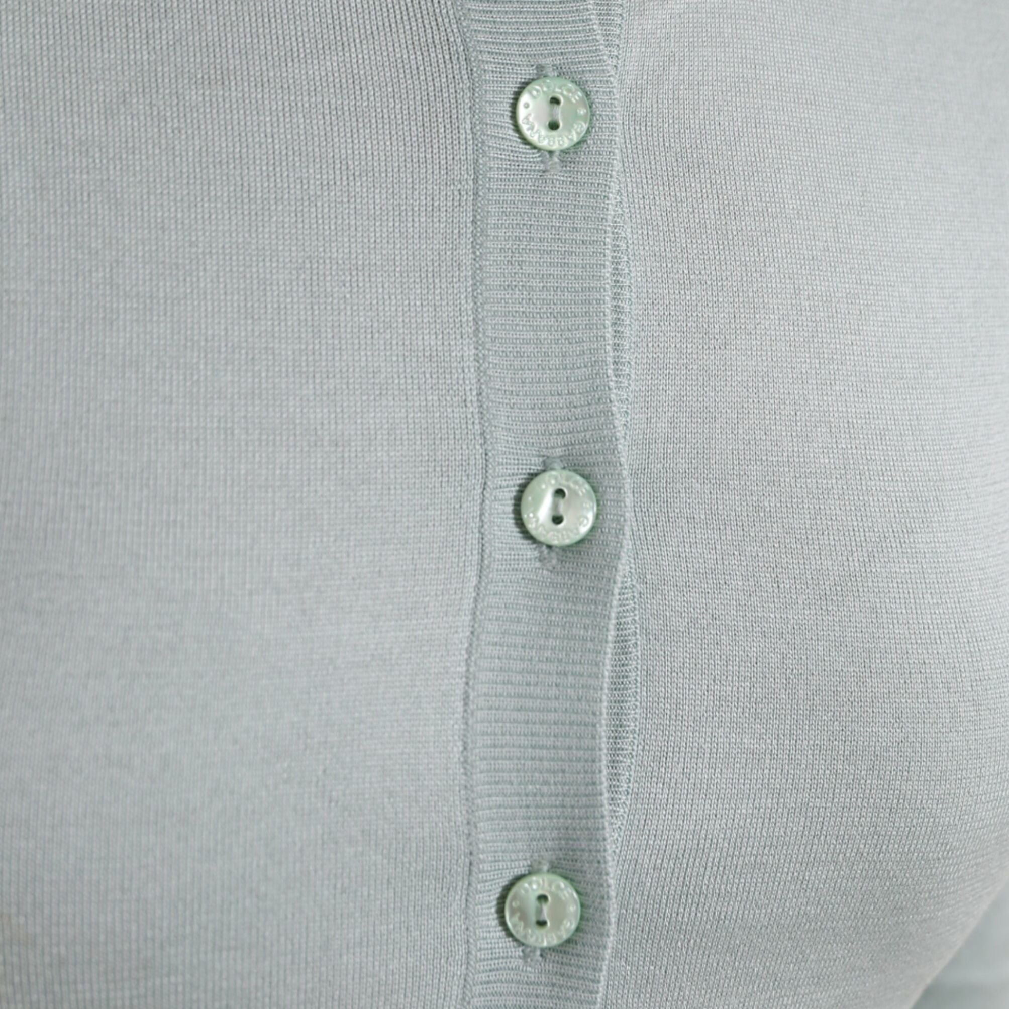 Dolce & Gabbana Light Blue Silk Crew Neck Cardigan Sweater