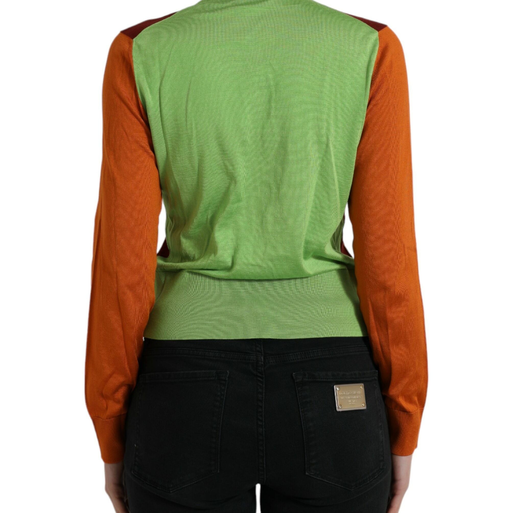Dolce & Gabbana Multicolor Silk Crewneck Cardigan Sweater