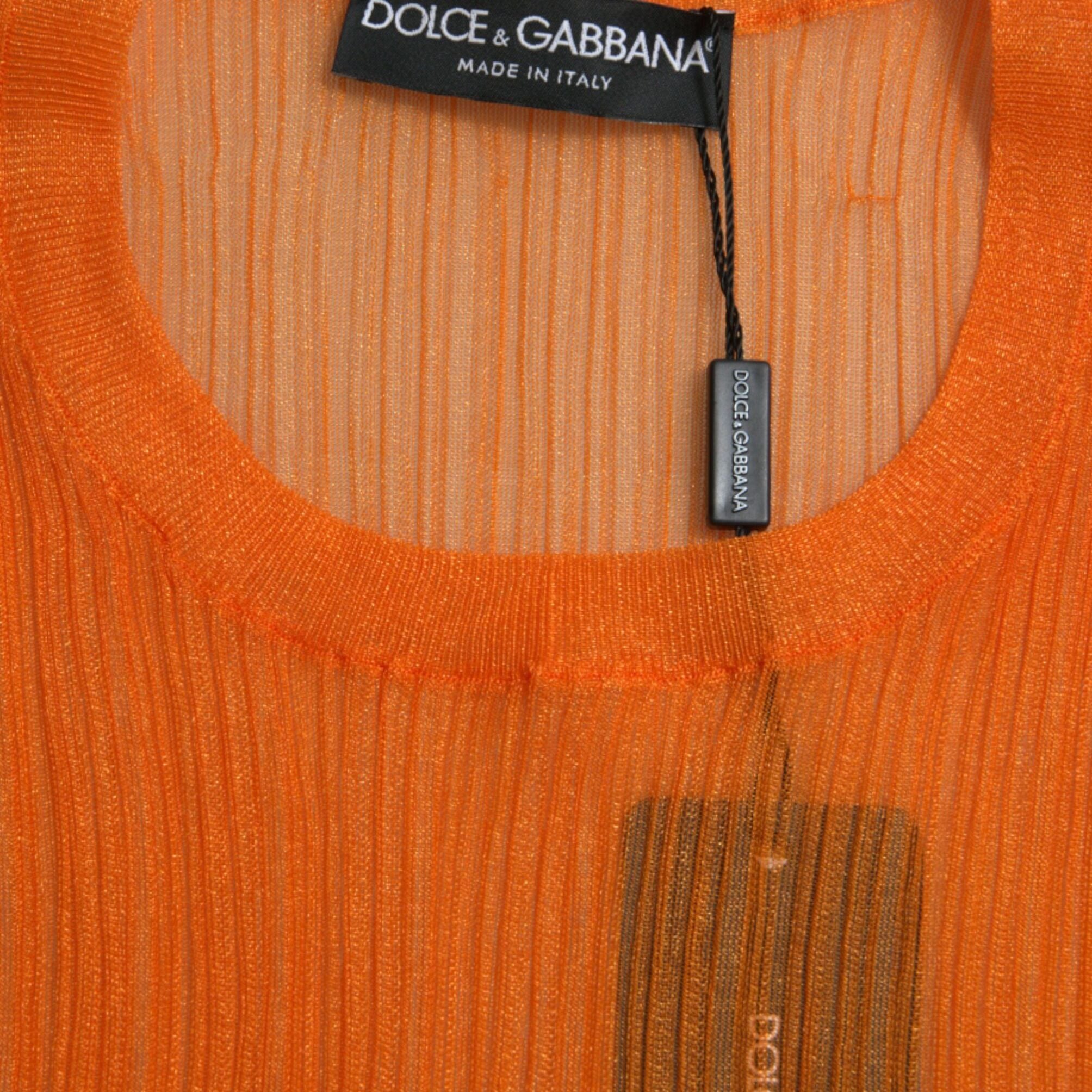 Dolce & Gabbana Orange See Through Crew Neck Blouse Tank Top