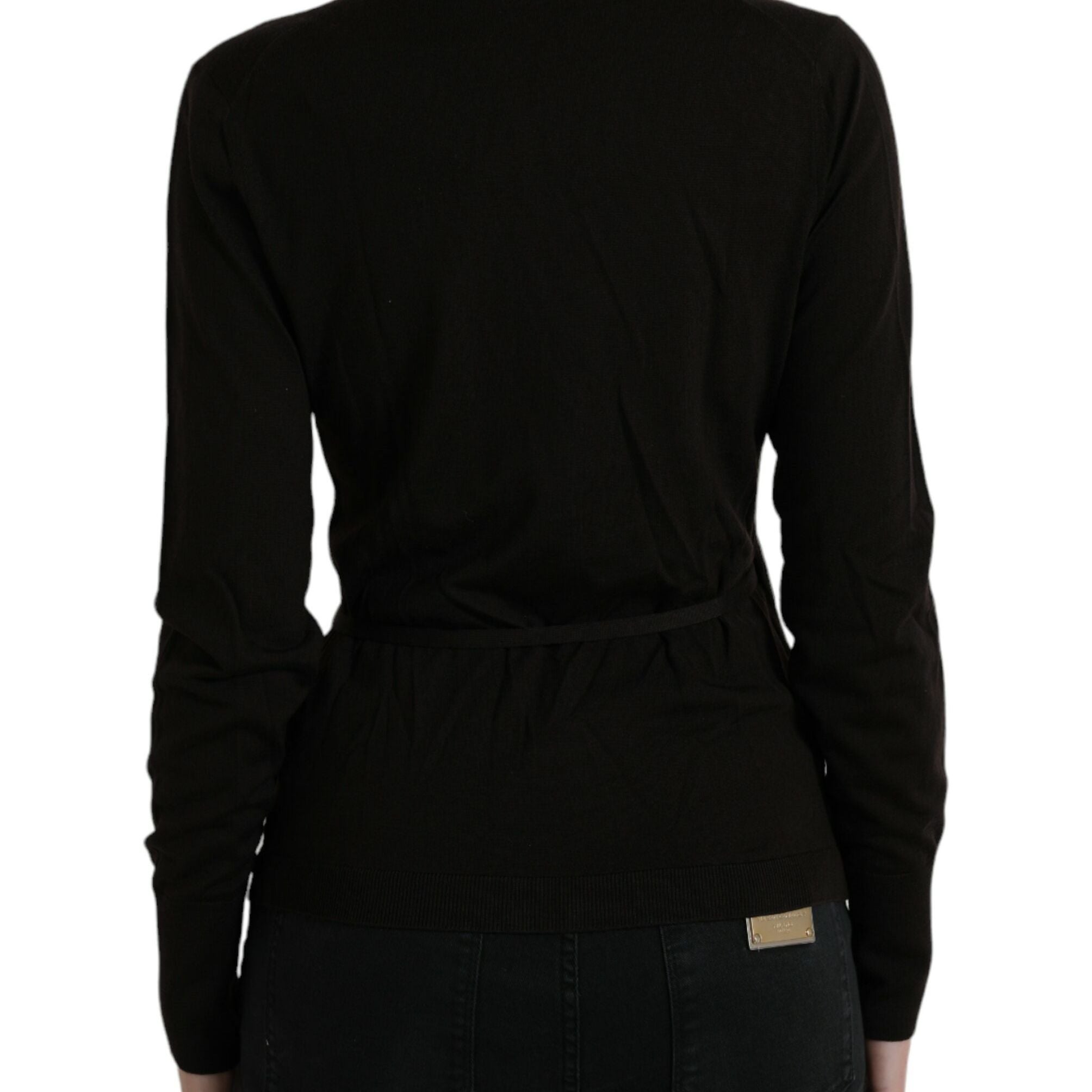 Dolce & Gabbana Black Wool V-neck Crossed Cardigan Sweater
