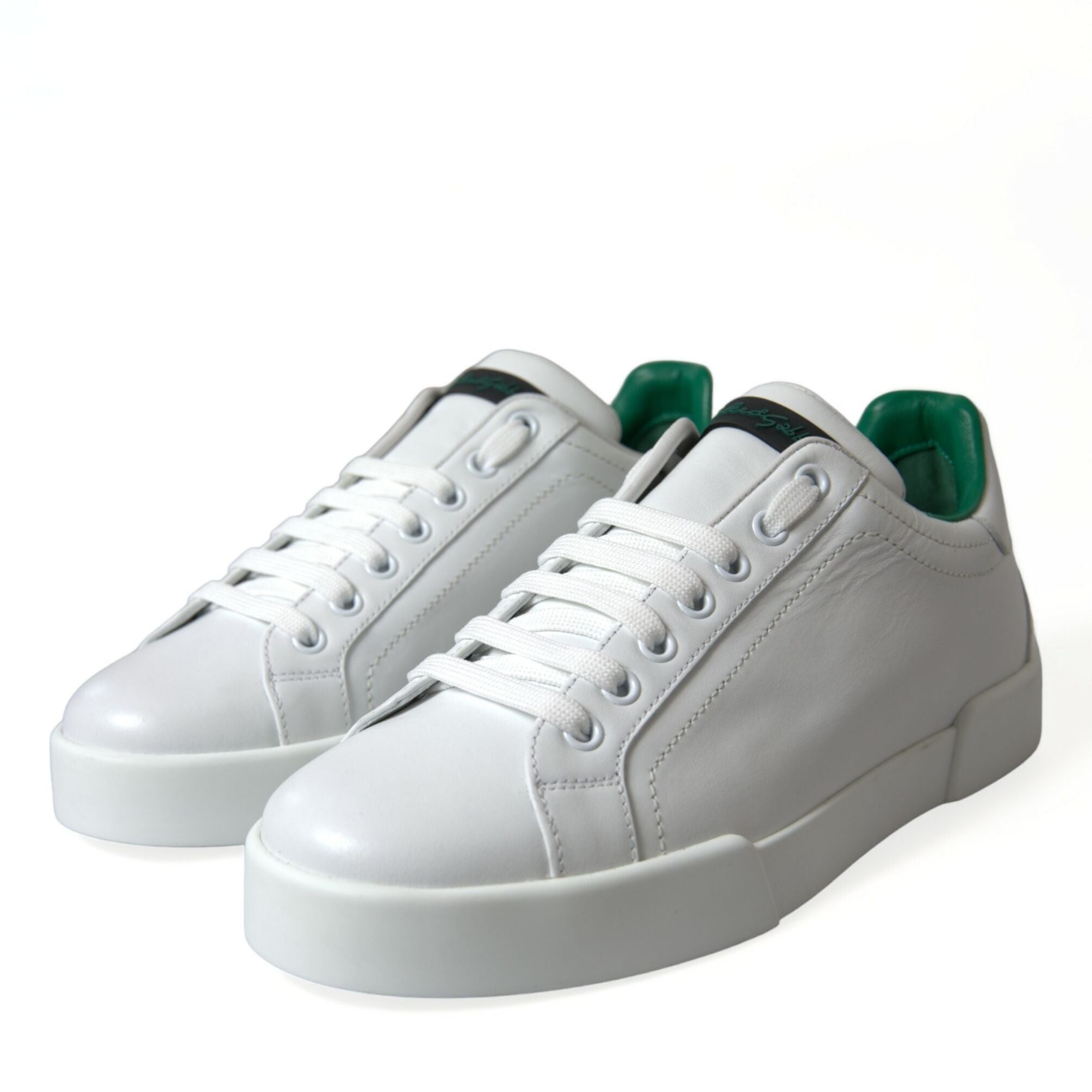 Dolce & Gabbana White Green Leather Portofino Sneakers Shoes