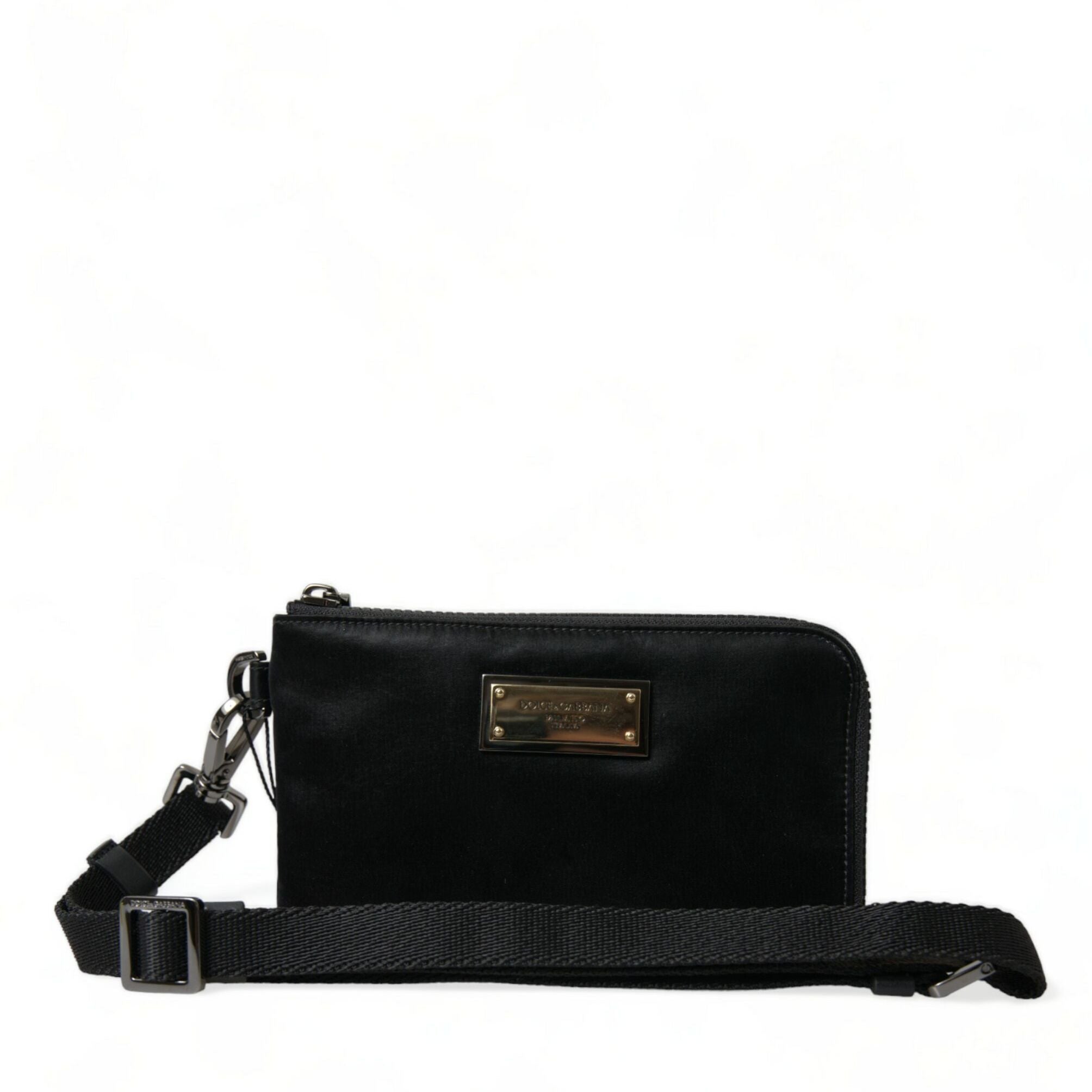 Dolce & Gabbana Black Nylon Logo Plaque Keyring Pouch Clutch Bag