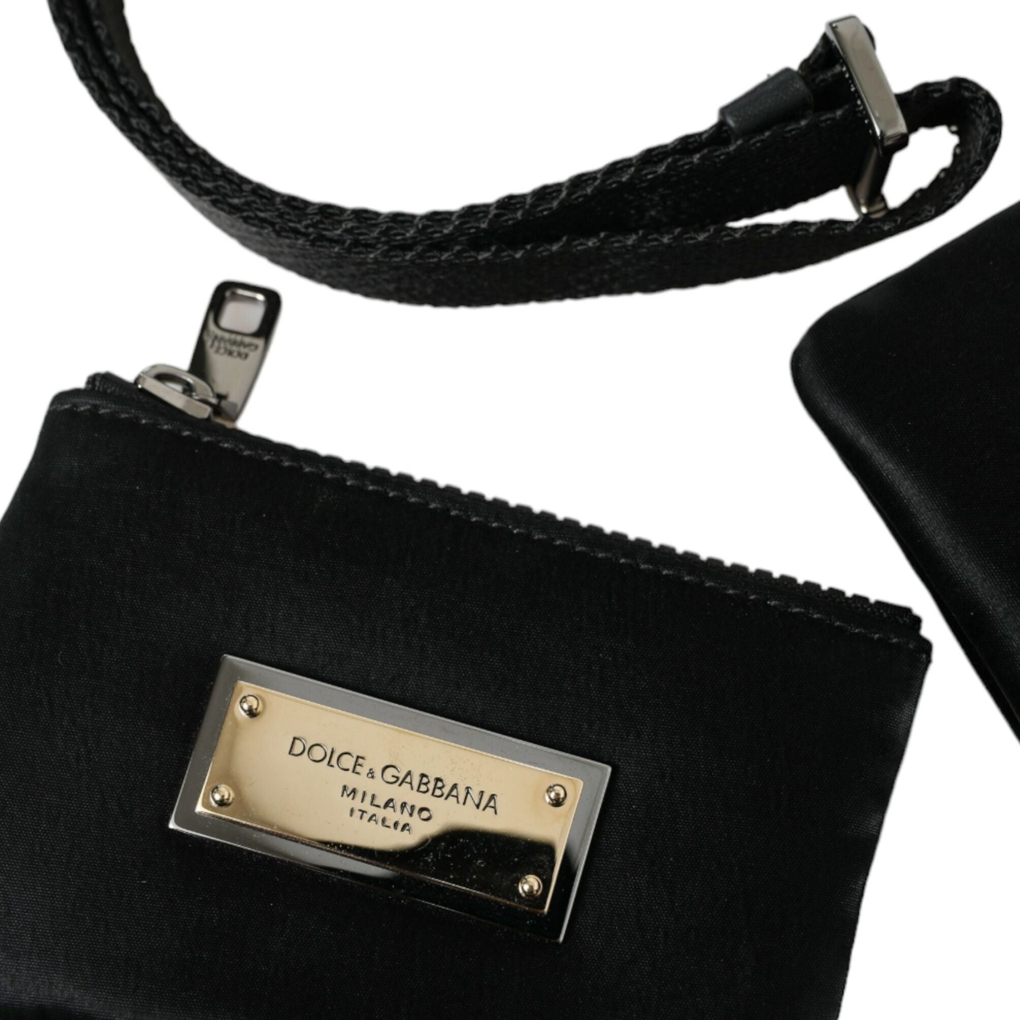 Dolce & Gabbana Black Nylon Logo Plaque Keyring Pouch Clutch Bag