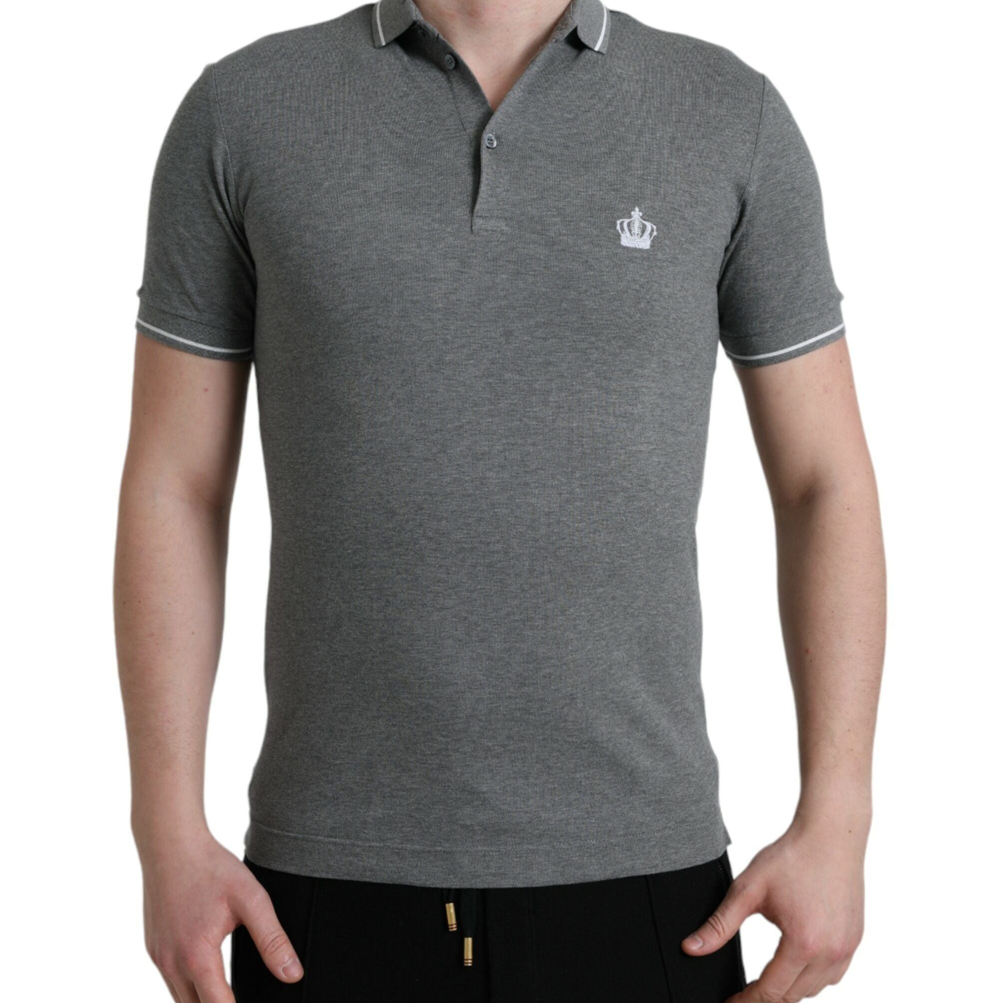 Dolce & Gabbana Gray Collared Short Sleeve Crown T-shirt