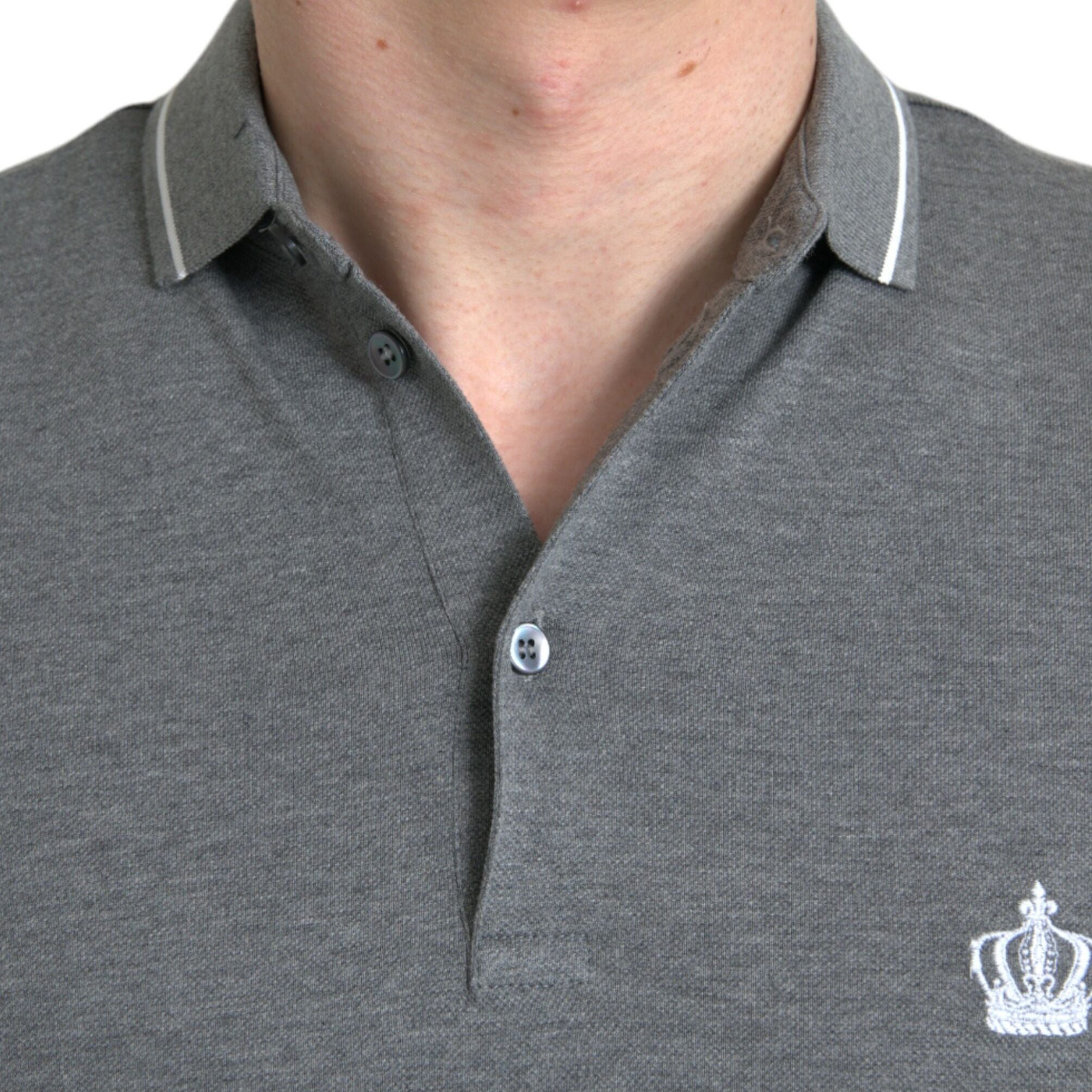 Dolce & Gabbana Gray Collared Short Sleeve Crown T-shirt