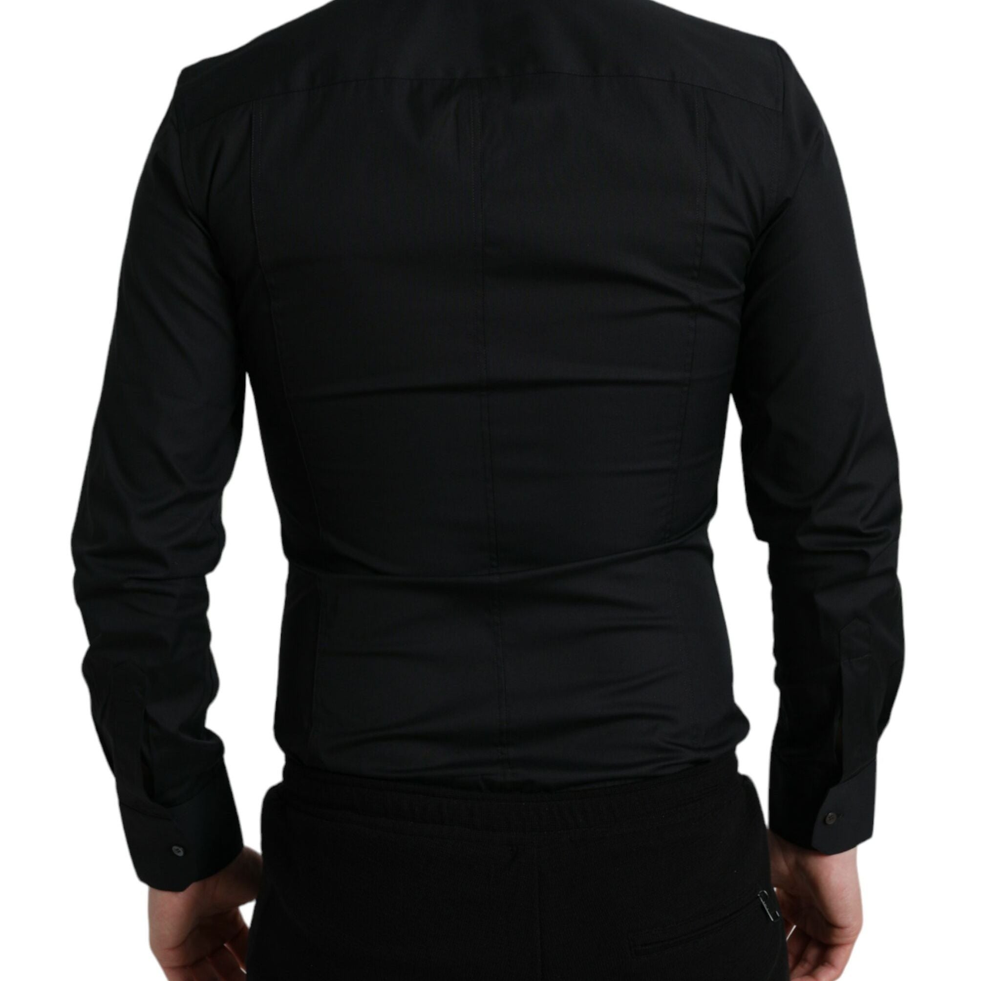 Dolce & Gabbana Black Cotton Stretch Slim Formal Dress Shirt