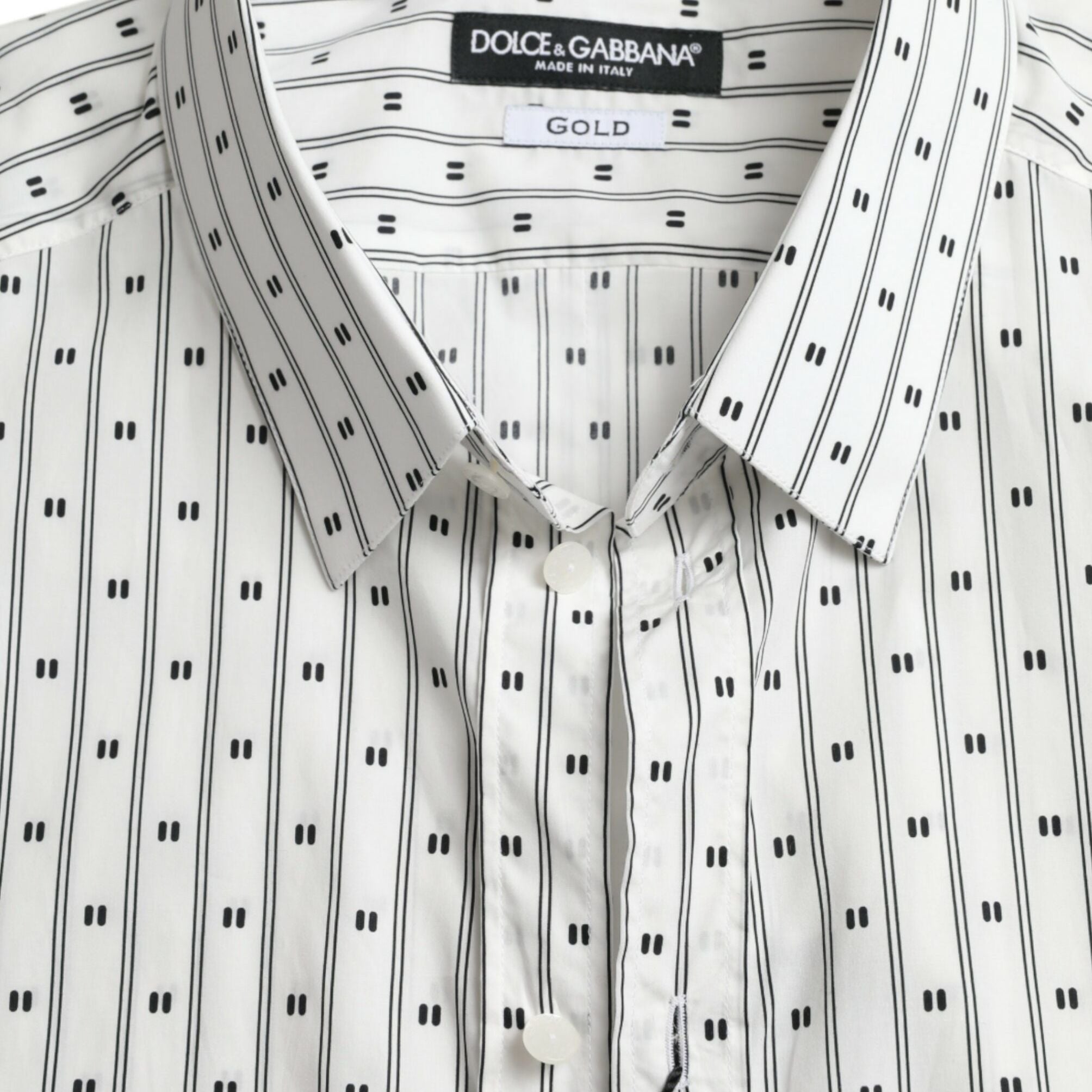 Dolce & Gabbana White Patterned Men GOLD Formal Dress Shirt