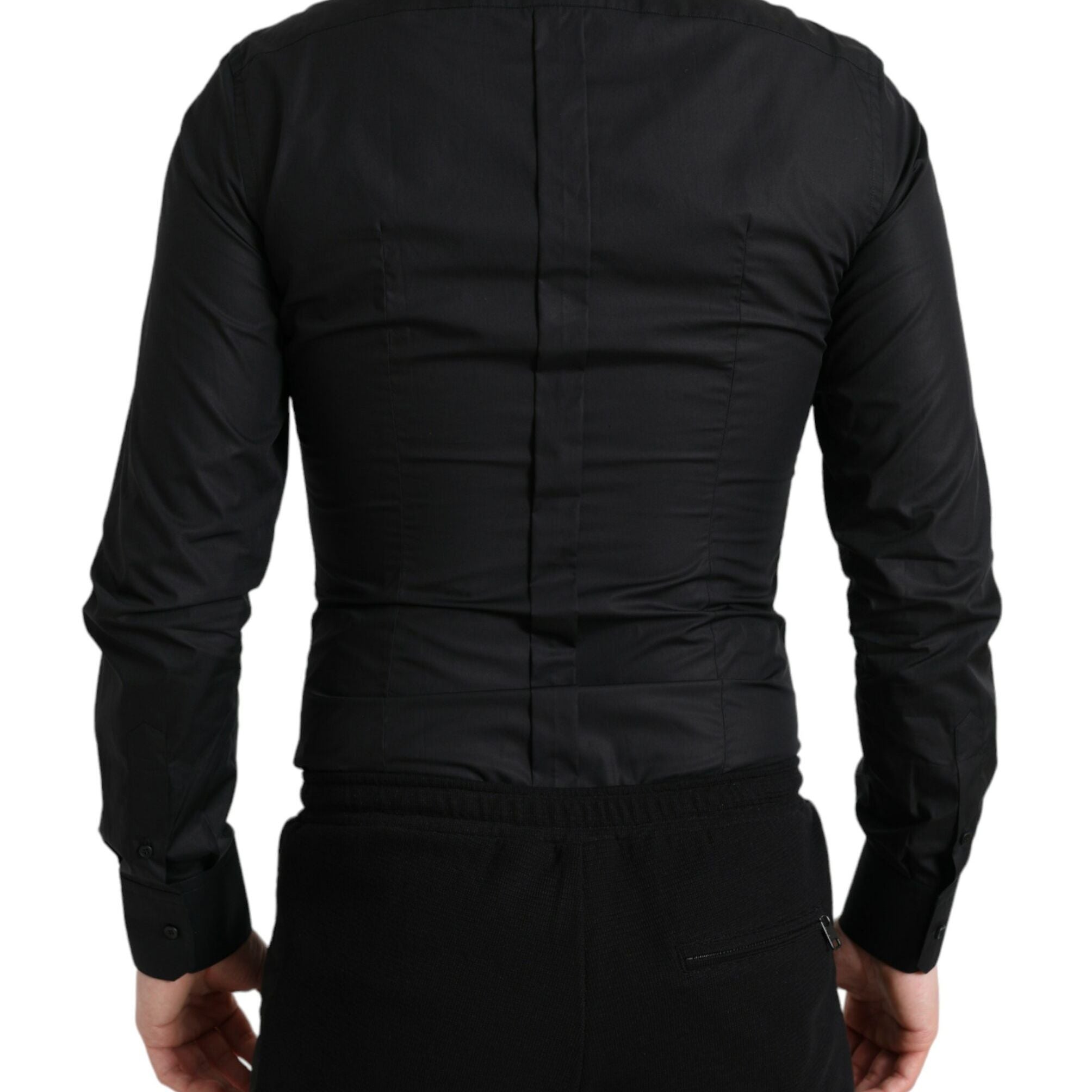 Dolce & Gabbana Black Cotton Logo Formal GOLD Dress Shirt