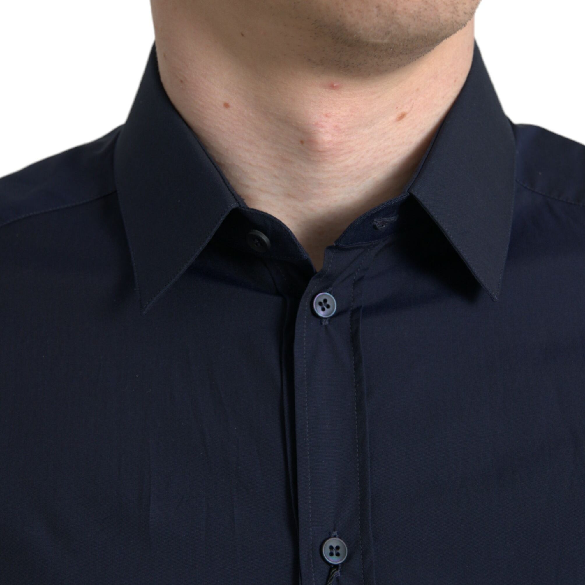 Dolce & Gabbana Navy Blue Slim Fit Formal GOLD Dress Shirt