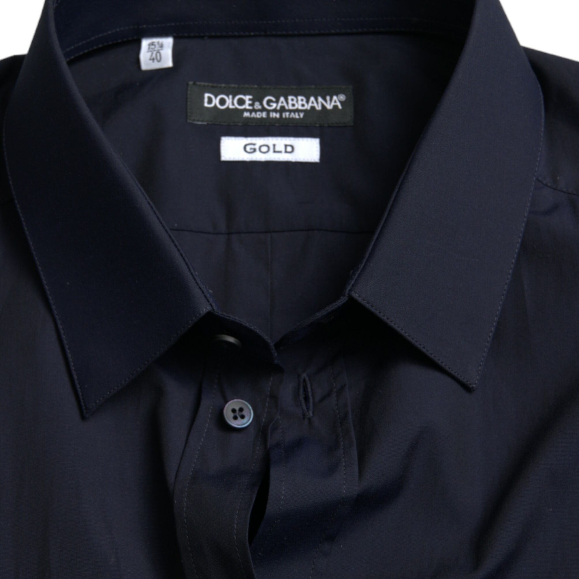 Dolce & Gabbana Navy Blue Slim Fit Formal GOLD Dress Shirt