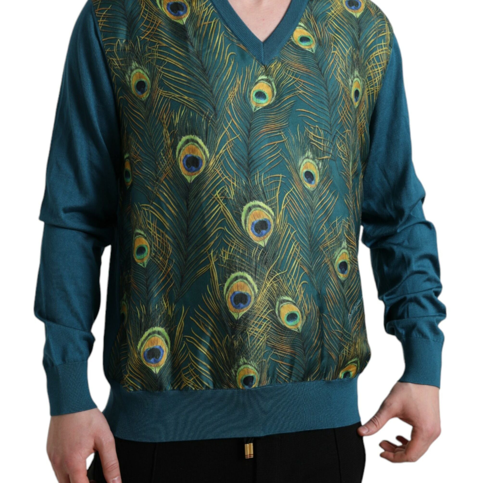 Dolce & Gabbana Green Peacock Feather Pullover Sweater