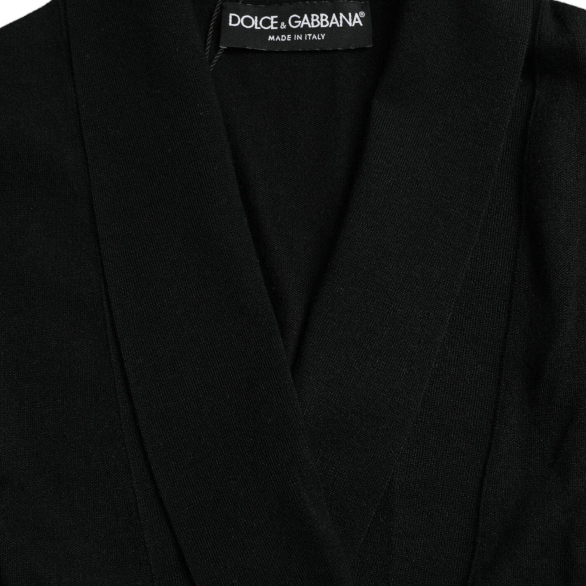 Dolce & Gabbana Black Cashmere Long Sleeves Belted Wrap Robe