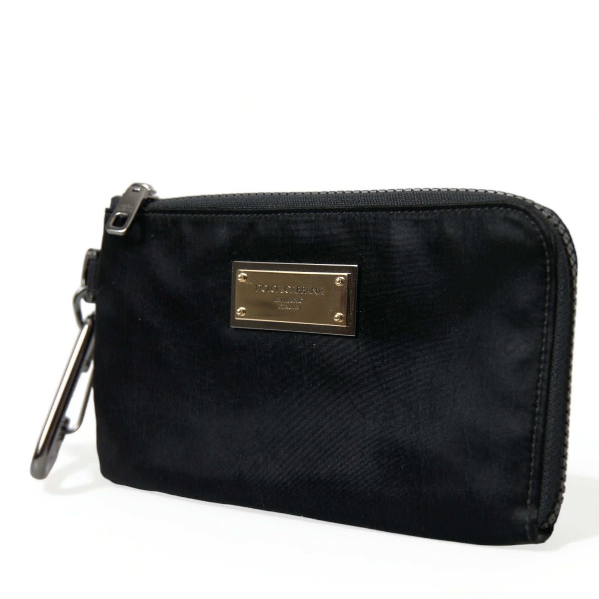 Dolce & Gabbana Black Nylon Logo Plaque Keyring Pouch Clutch Bags