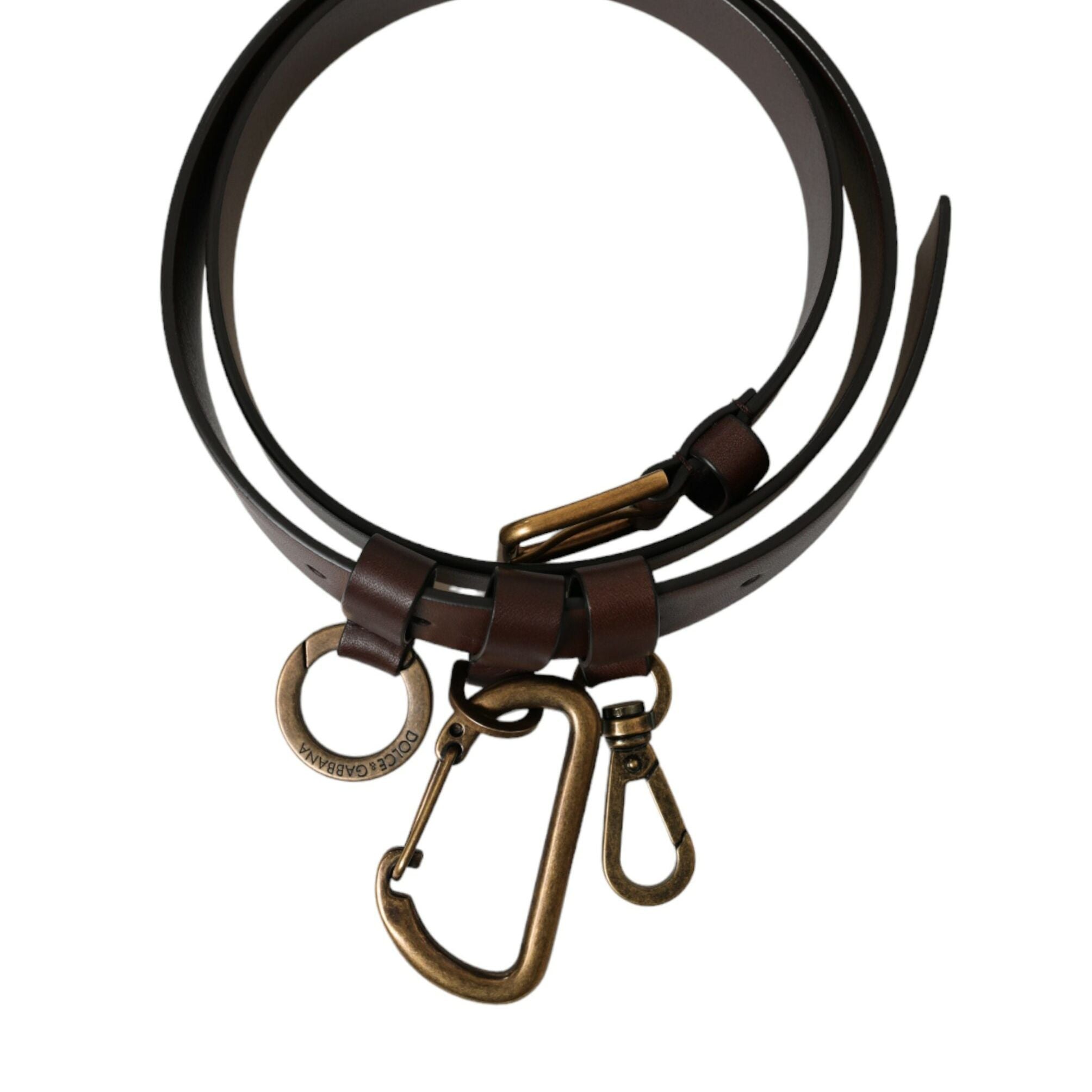 Dolce & Gabbana Brown Calf Leather Gold Metal Buckle Belt