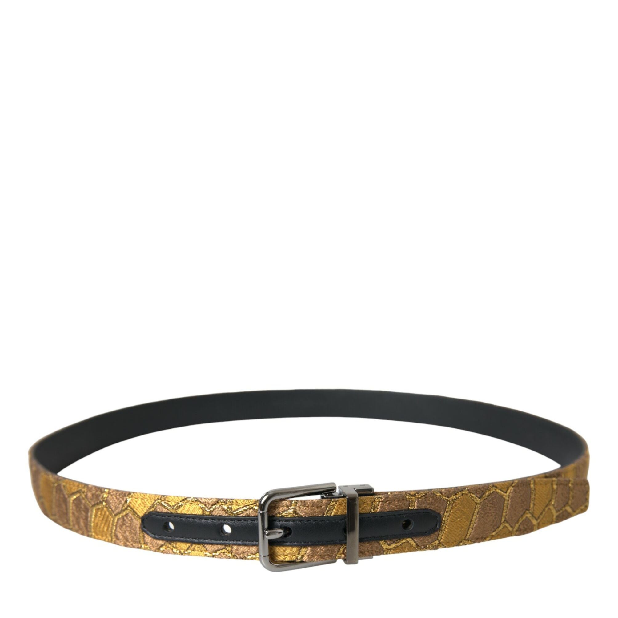 Dolce & Gabbana Gold Leather Jacquard Silver Metal Buckle Belt