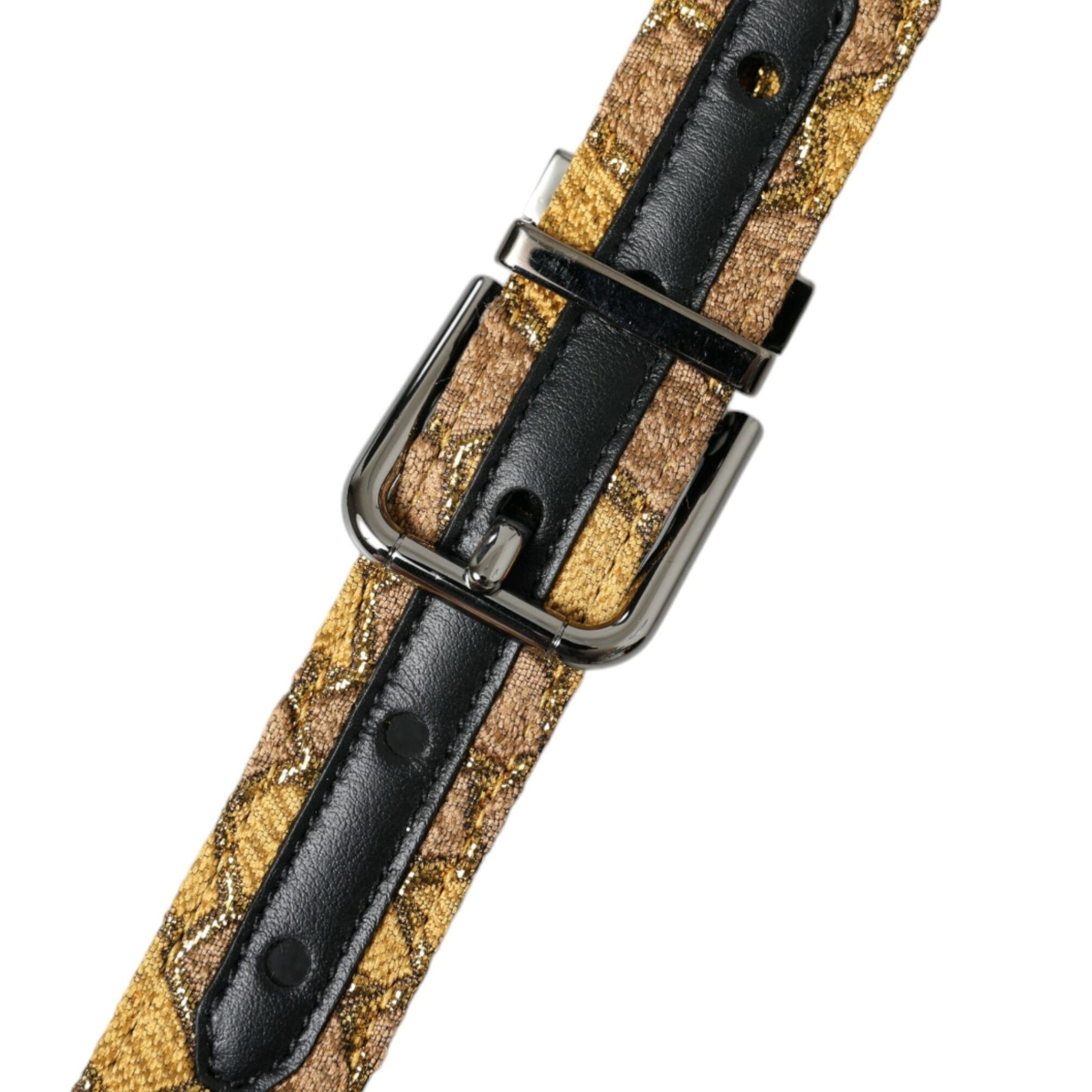 Dolce & Gabbana Gold Leather Jacquard Silver Metal Buckle Belt