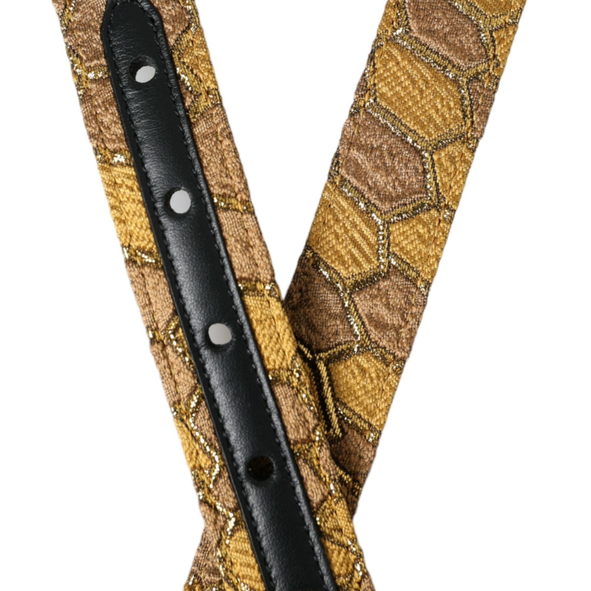 Dolce & Gabbana Gold Leather Jacquard Silver Metal Buckle Belt