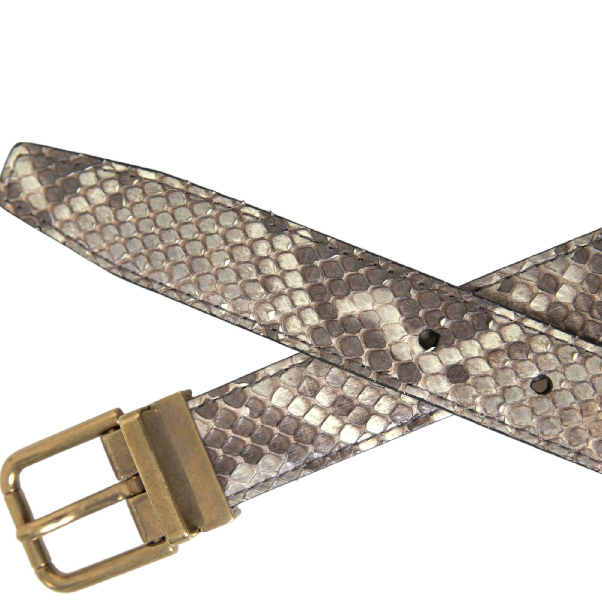 Dolce & Gabbana Brown Python Leather Gold Metal Buckle Belt