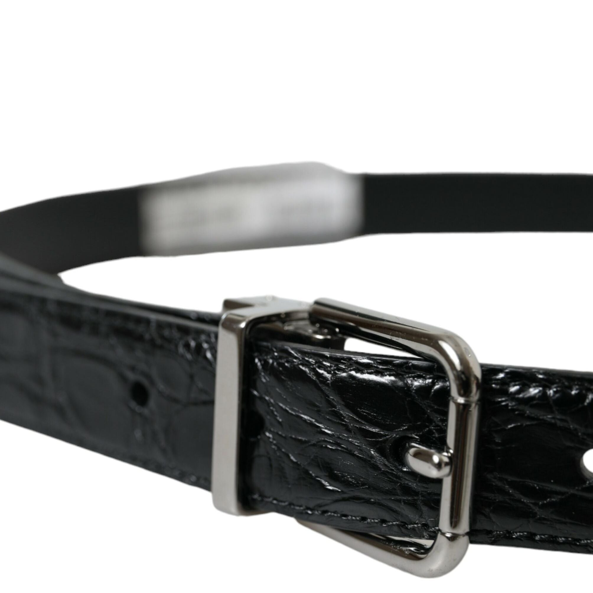 Dolce & Gabbana Black Leather Silver Metal Buckle Belt