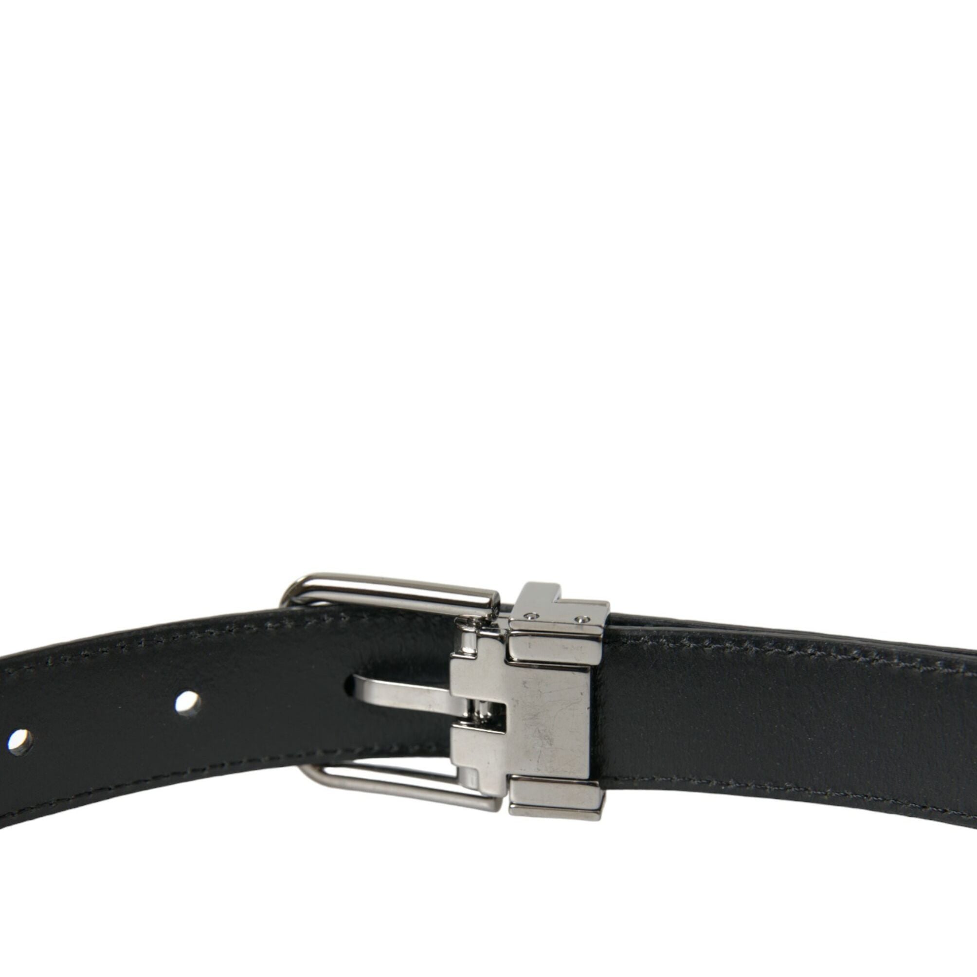 Dolce & Gabbana Black Leather Silver Metal Buckle Belt