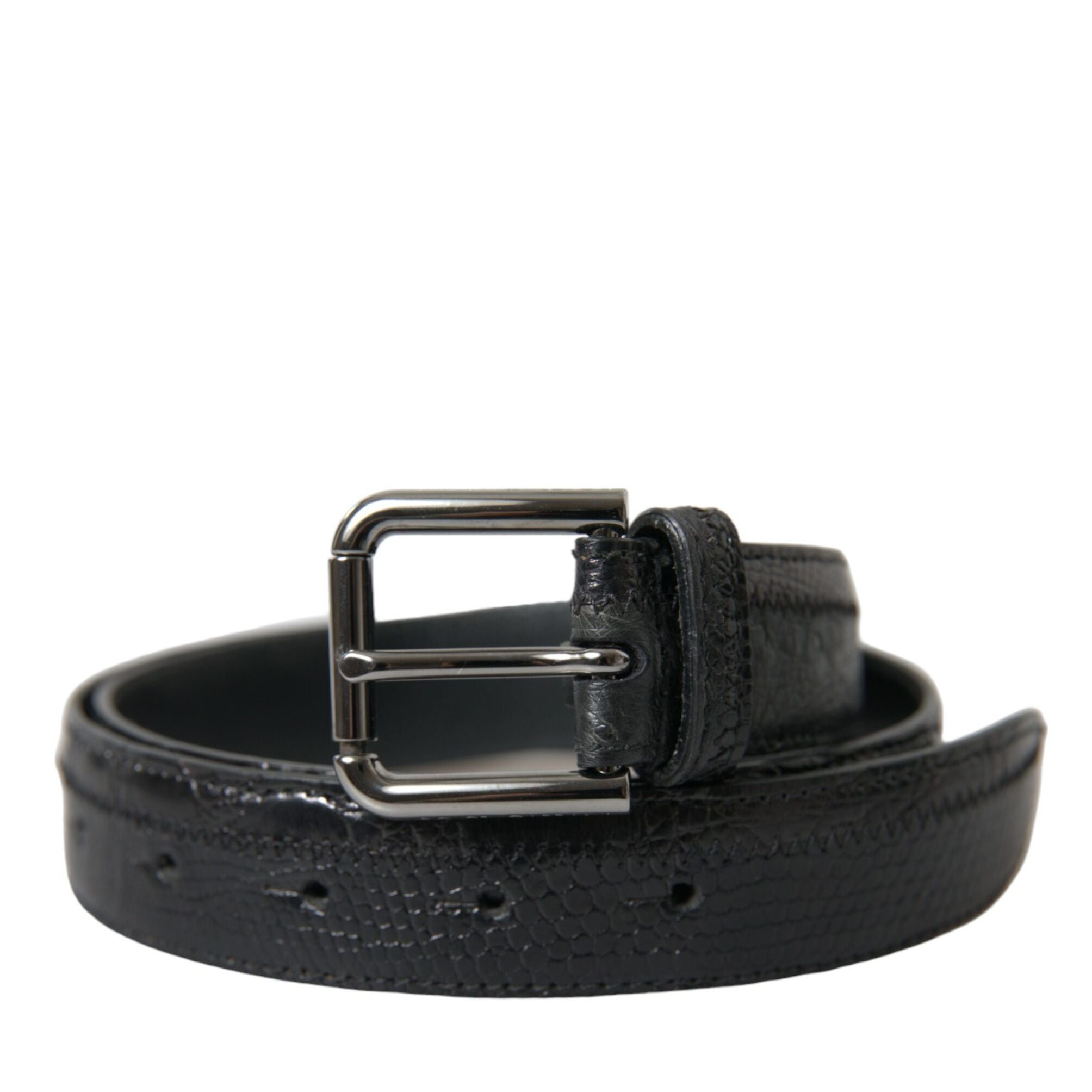 Dolce & Gabbana Black Exotic Leather Silver Metal Buckle Belt